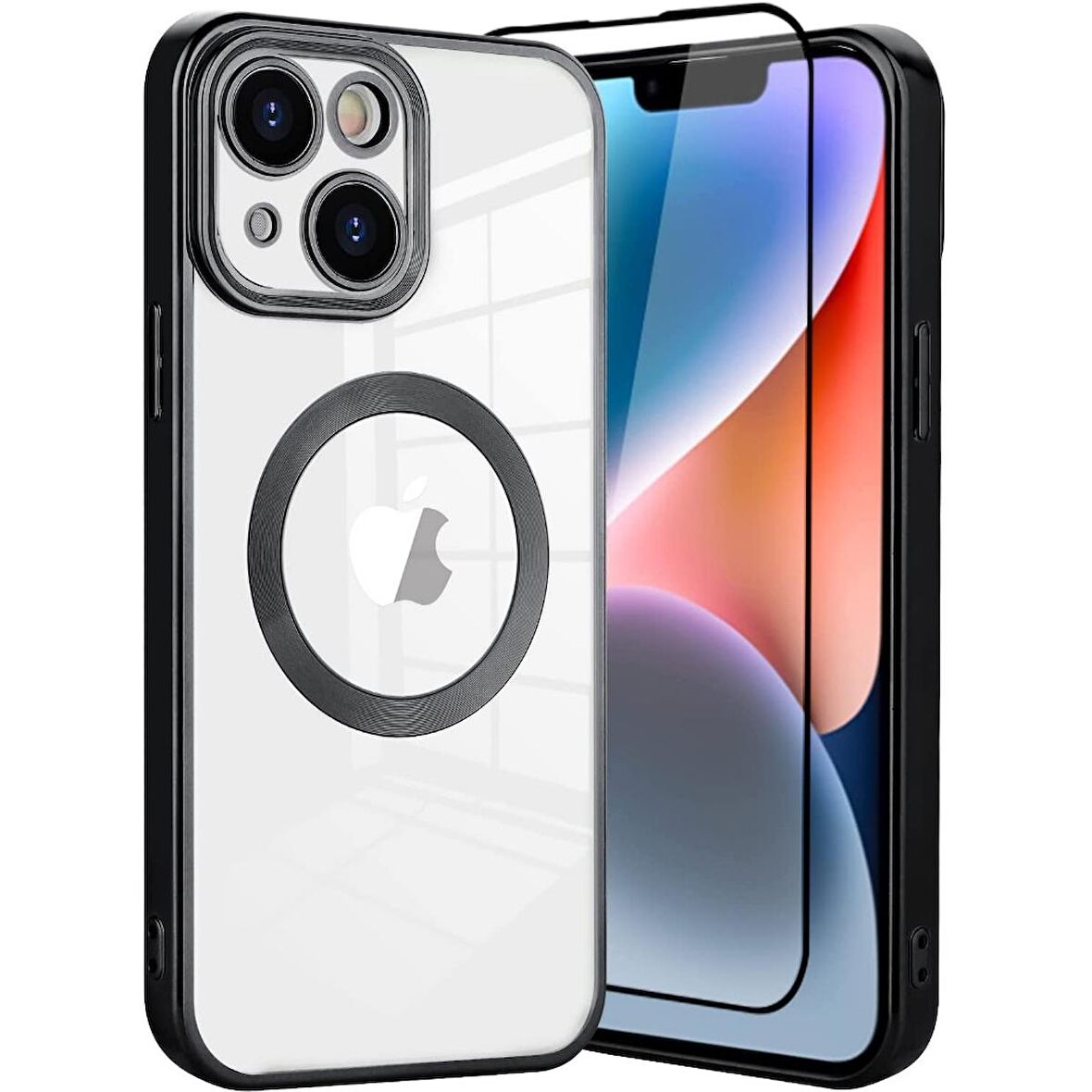 Smcase iPhone 14 Kılıf Kamera Korumalı Omega Lazer Silikon  Tam Kapatan Ekran Koruyucu