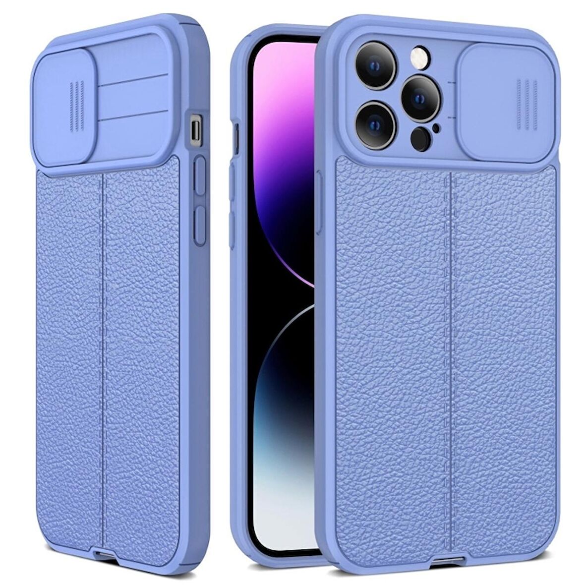 Smcase iPhone 14 Pro Max Kılıf Lensi Kamera Korumalı Deri Dokulu Silikon