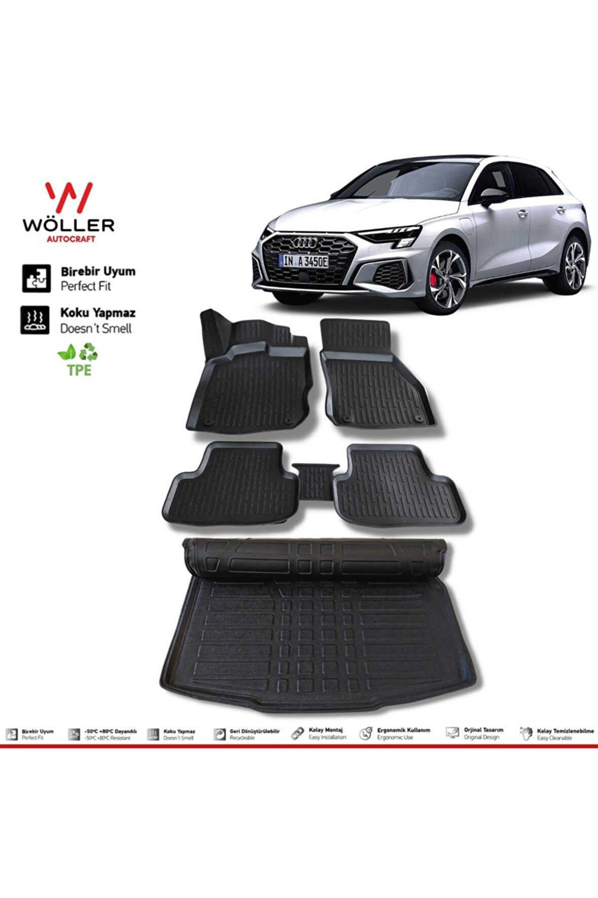 Audi A3 Sportback Paspas Bagaj Havuzu 2021 Sonrası 3D Ultraflex Set