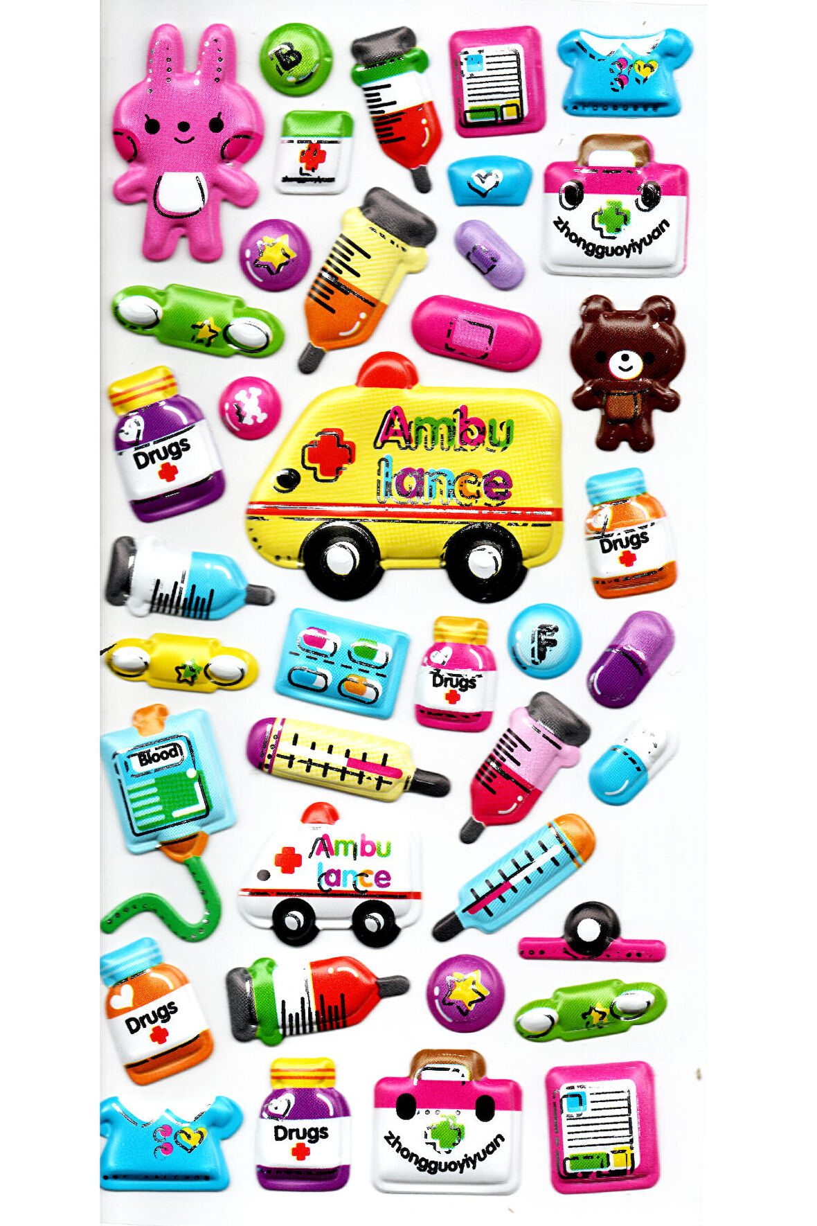 Sticker Kabartmalı Stiker Defter, Planlayıcı Etiket (limlra-006) - 17X9 cm - Sevimli Ambulans