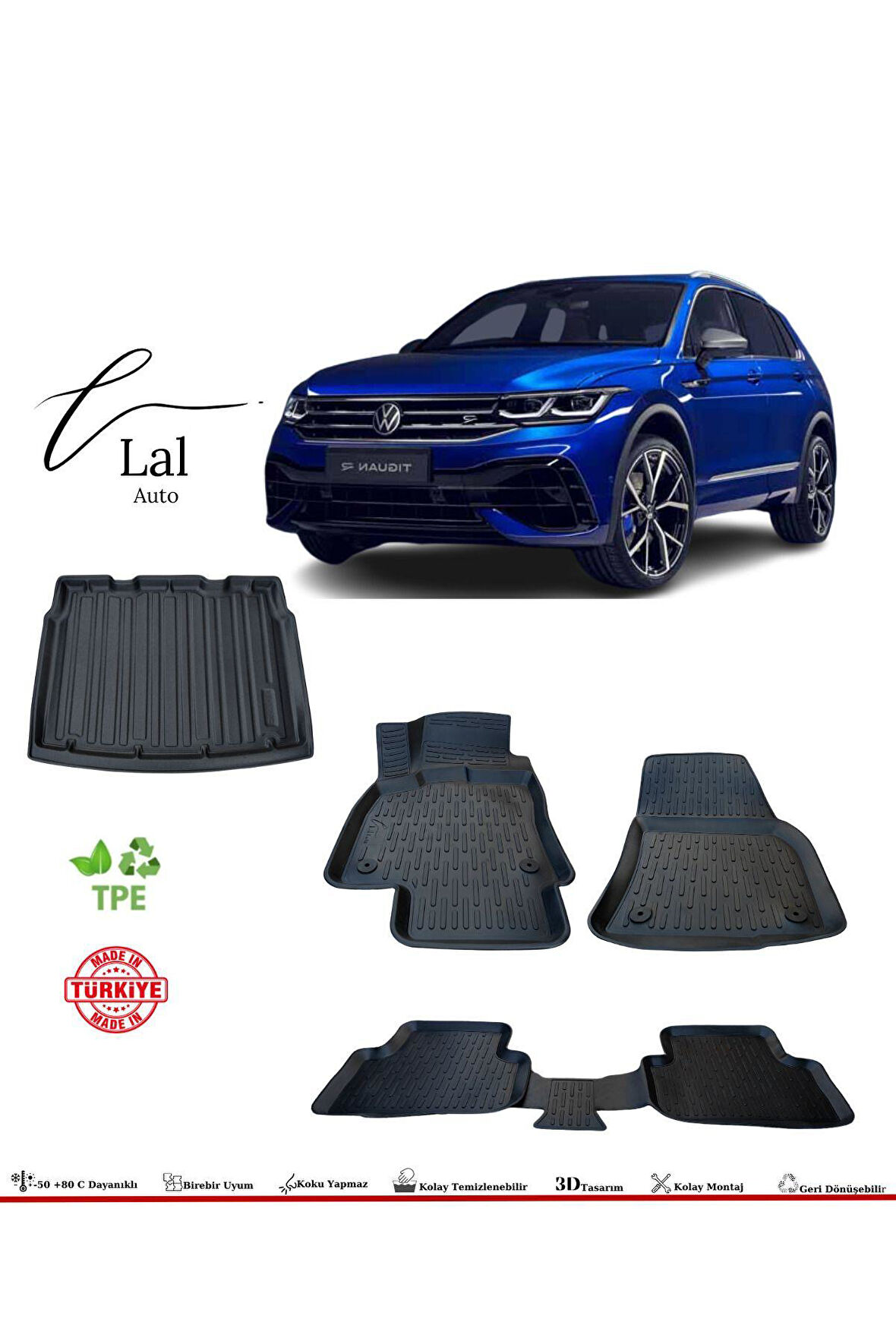 Volkswagen Tiguan 2016 Sonrası 3D Havuzlu Paspas Alt Kademe Bagaj Havuzu Seti