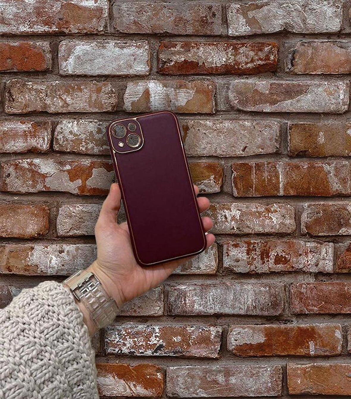 İphone 14 Coco Deri Görünümlü Kapak-Kılıf
