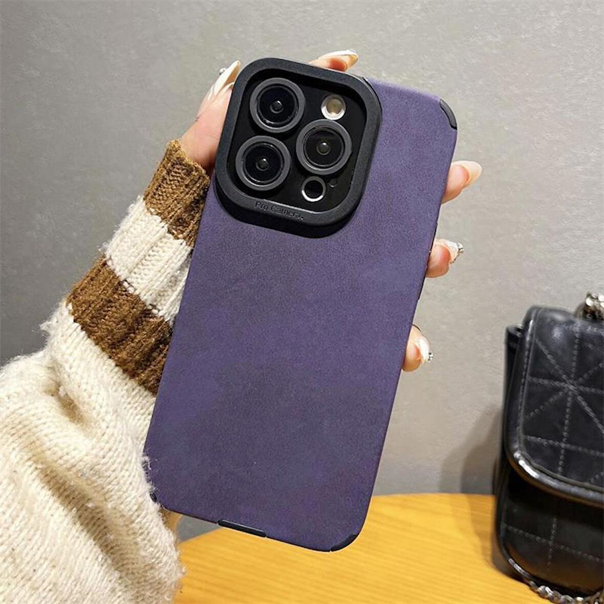 İphone 15 Plus İle Uyumlu Premium Suni Suet Kamera Korumalı Kılıf