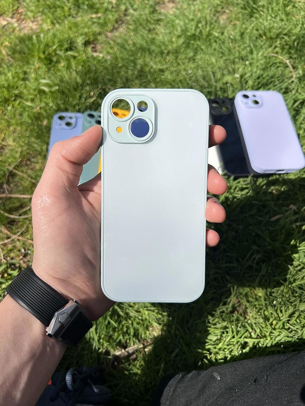 İphone 15 Uyumlu Parlak Premium Renkli Cam Telefon Kılıfı