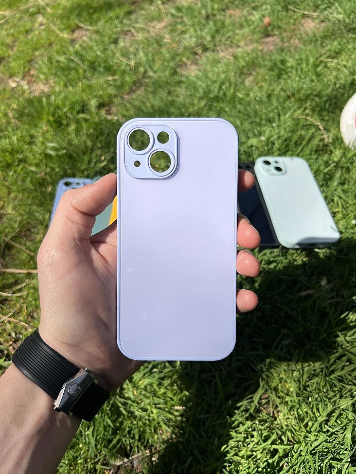 İphone 15 Uyumlu Parlak Premium Renkli Cam Telefon Kılıfı
