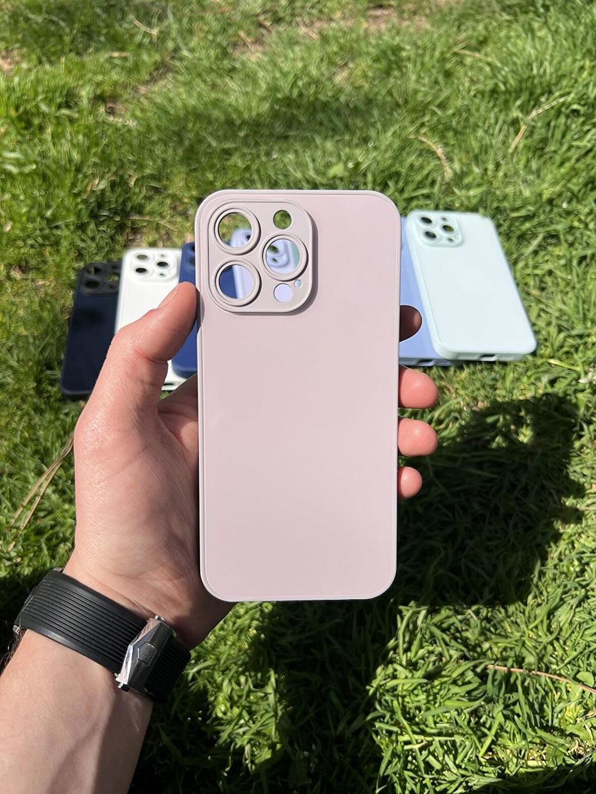 İphone 15 Pro Max Uyumlu Parlak Premium Renkli Cam Telefon Kılıfı