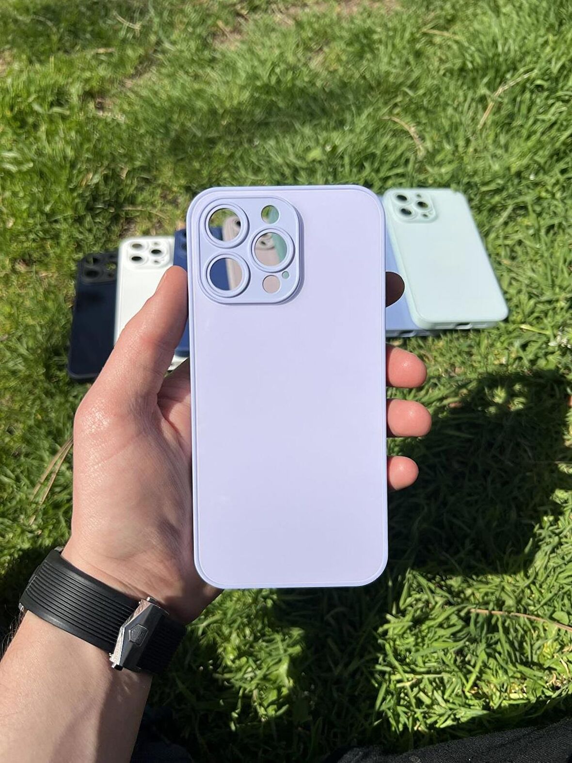 İphone 15 Pro Max Uyumlu Parlak Premium Renkli Cam Telefon Kılıfı