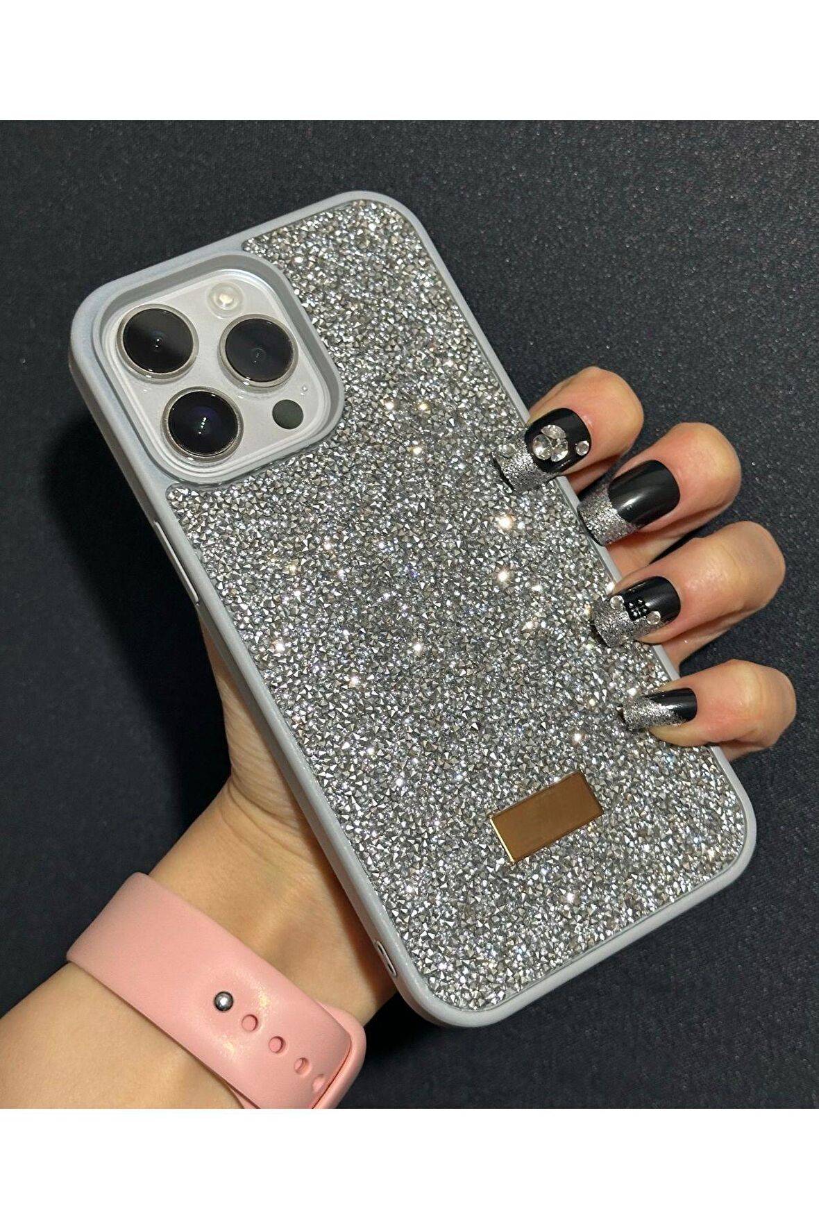 İphone 15 Pro Uyumlu Sw İnce Taşlı Elmas Işıltılı Telefon Kılıfı