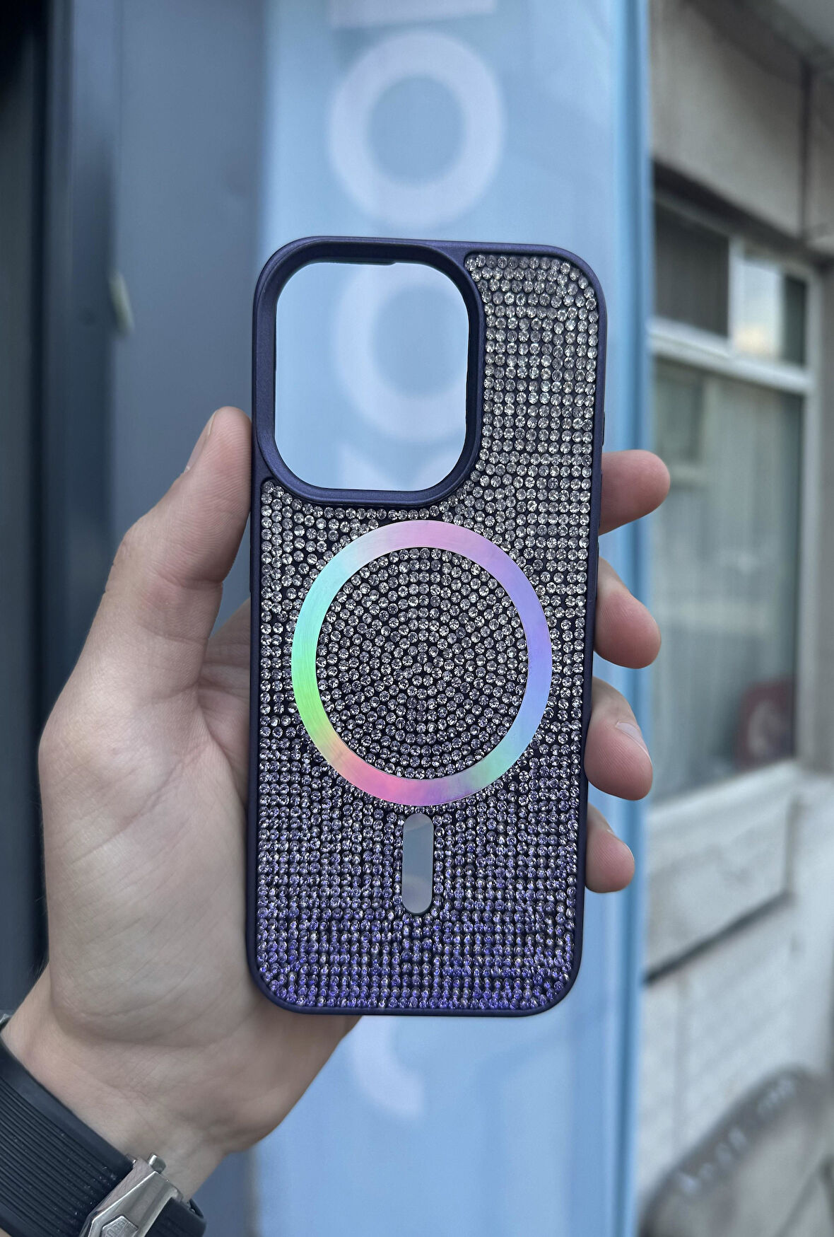 İphone 15 Pro Kılıf Diamont MagSafe Hologramlı Kapak