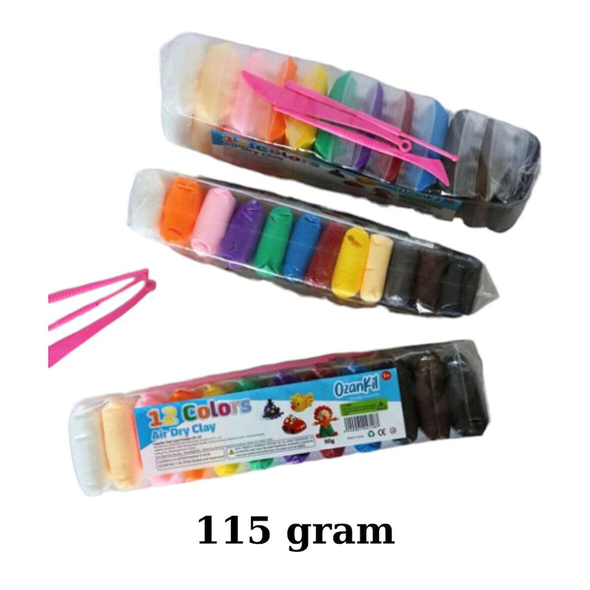 Kil Oyun Hamuru Zıplayan Karışık Renkli (12 Adet 115 Gr ) Hava ile Kuruyan Air Dry Clay Modelleme Kili