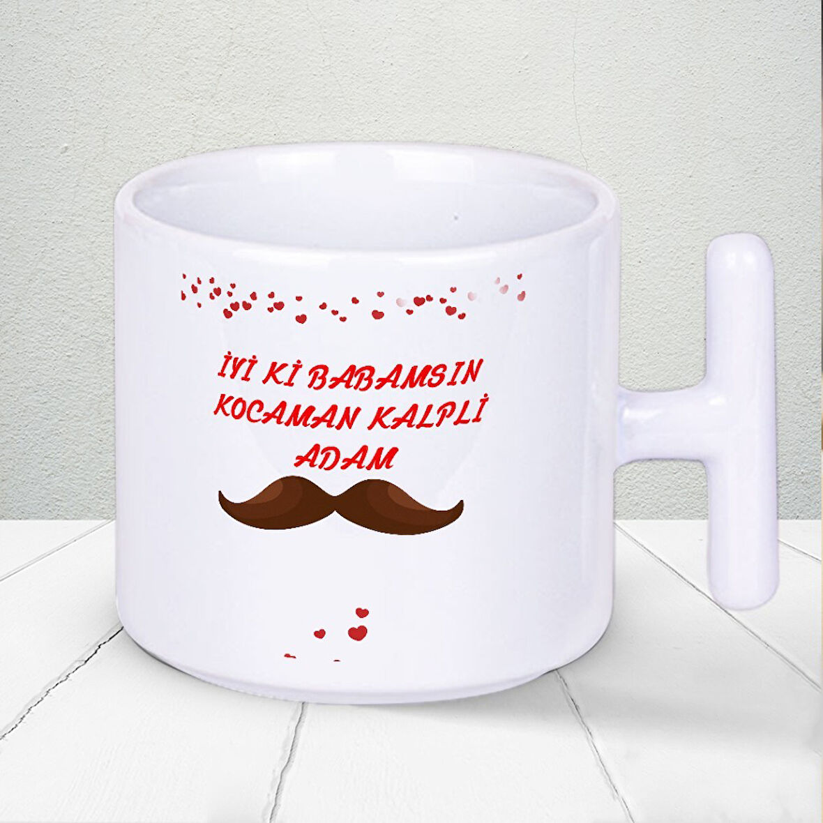 İyi Ki Babamsın Kocaman Kalpli Adam Yazılı Babalar Gününe Özel T Kupa Bardak