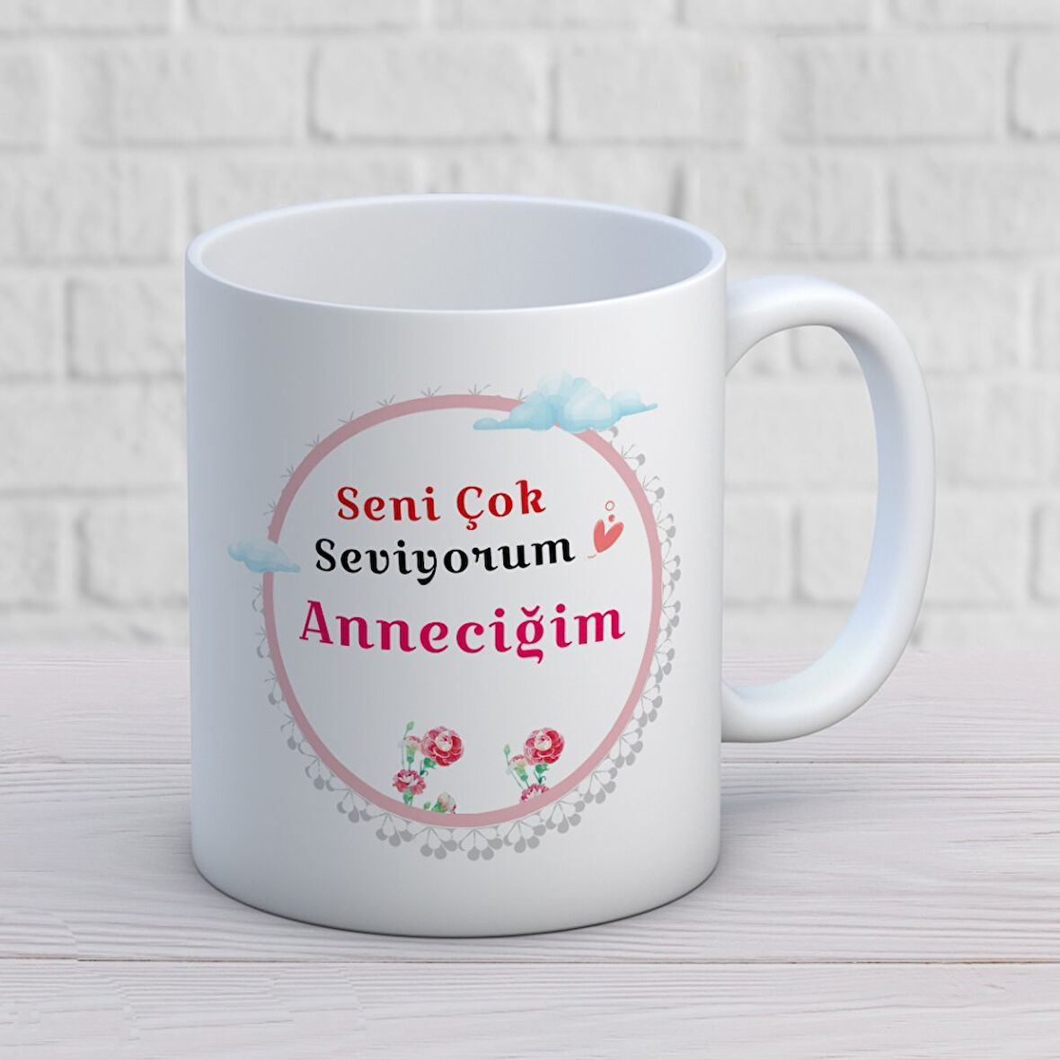 Seni Çok Seviyorum Anneciğim Baskılı Anneler Günü Hediyelik Kupa Mod4