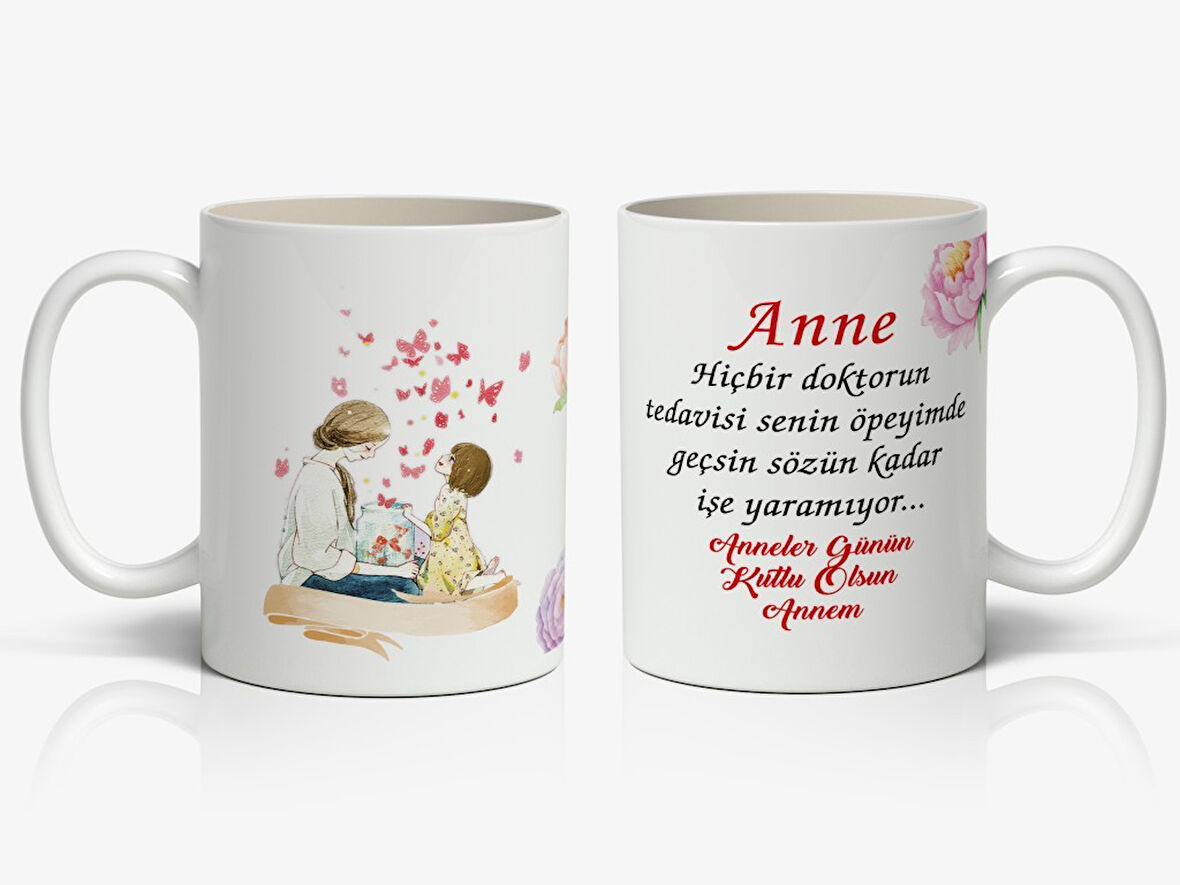 Anneye Özel 1 Adet Mesajlı Tasarım-Annelerin Kalbini Isıtacak Anneler Günü Hediyelik Kupa
