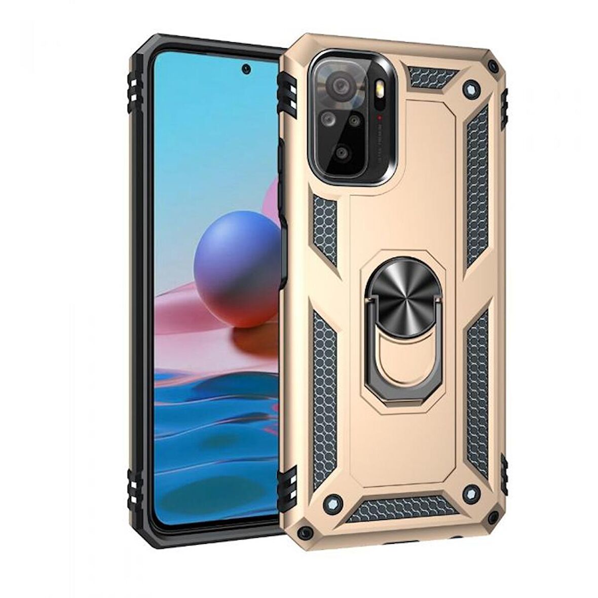 Smcase Xiaomi Poco M5s Kılıf Vega Yüzüklü Çift Katmanlı Tank Silikon