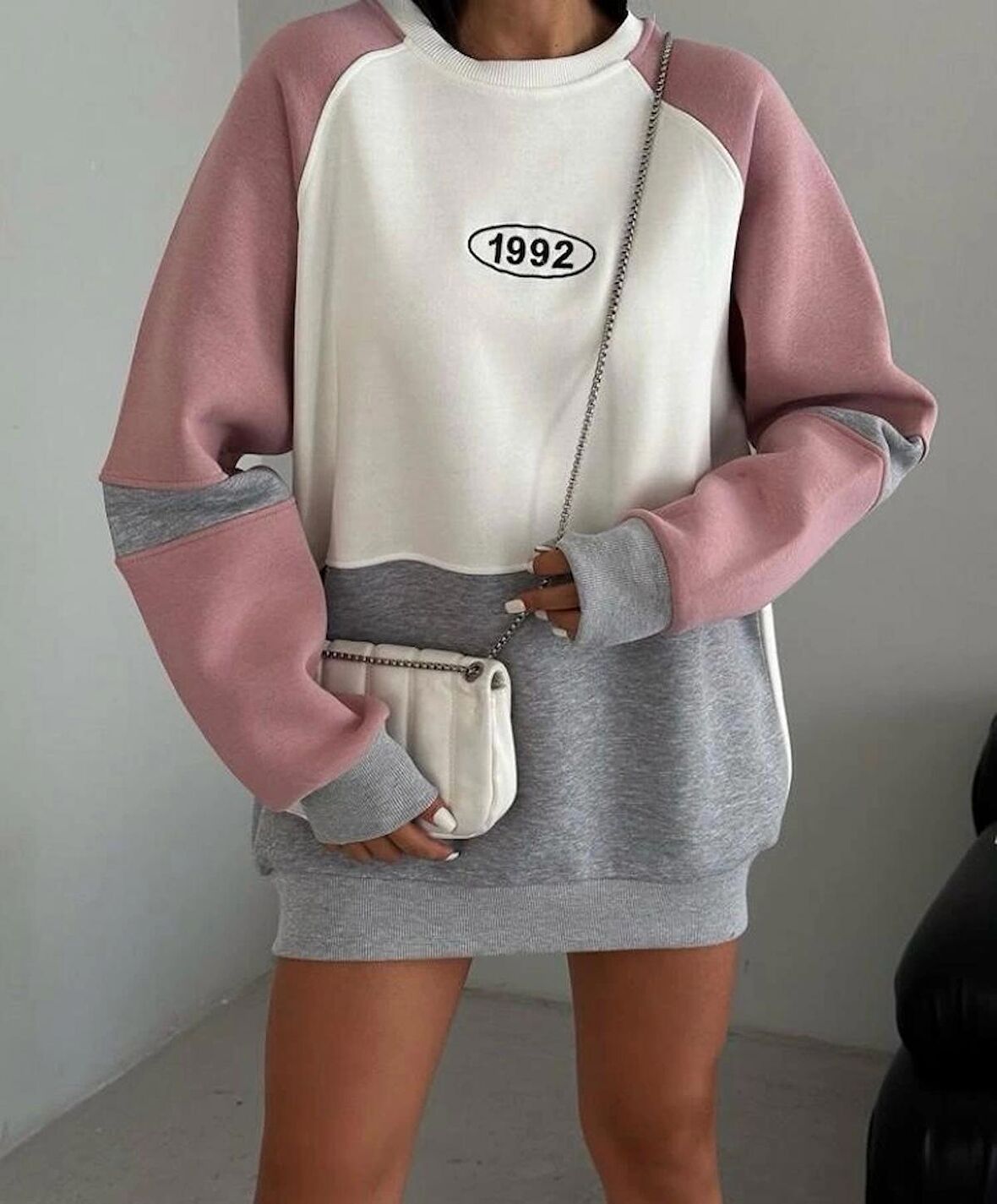 1992 Baskılı Gül kurusu Oversize Sweatshirt