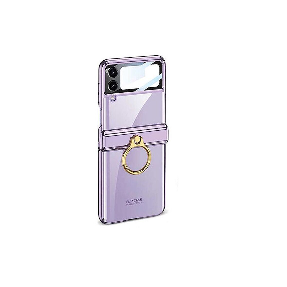 Smcase Samsung Galaxy Z Flip4 Kılıf Kıpta Yüzüklü Lens Korumalı Lazer Kapak