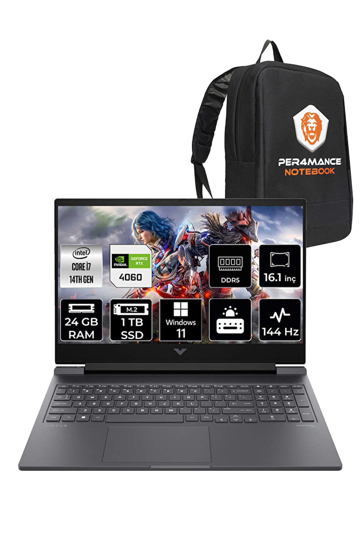 HP Victus 16 i7 14700HX 24GB RAM 1TB SSD RTX4060/8GB 144Hz 16.1'' FHD W11P Gaming Laptop & PER4 ÇANTA