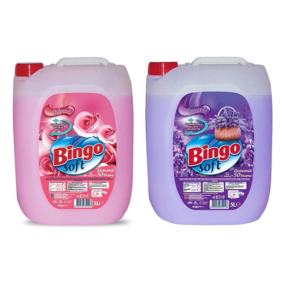 Bingo Soft Yumuşatıcı 5 lt Gülpembe ve Lavanta 2 li Karma Paket 