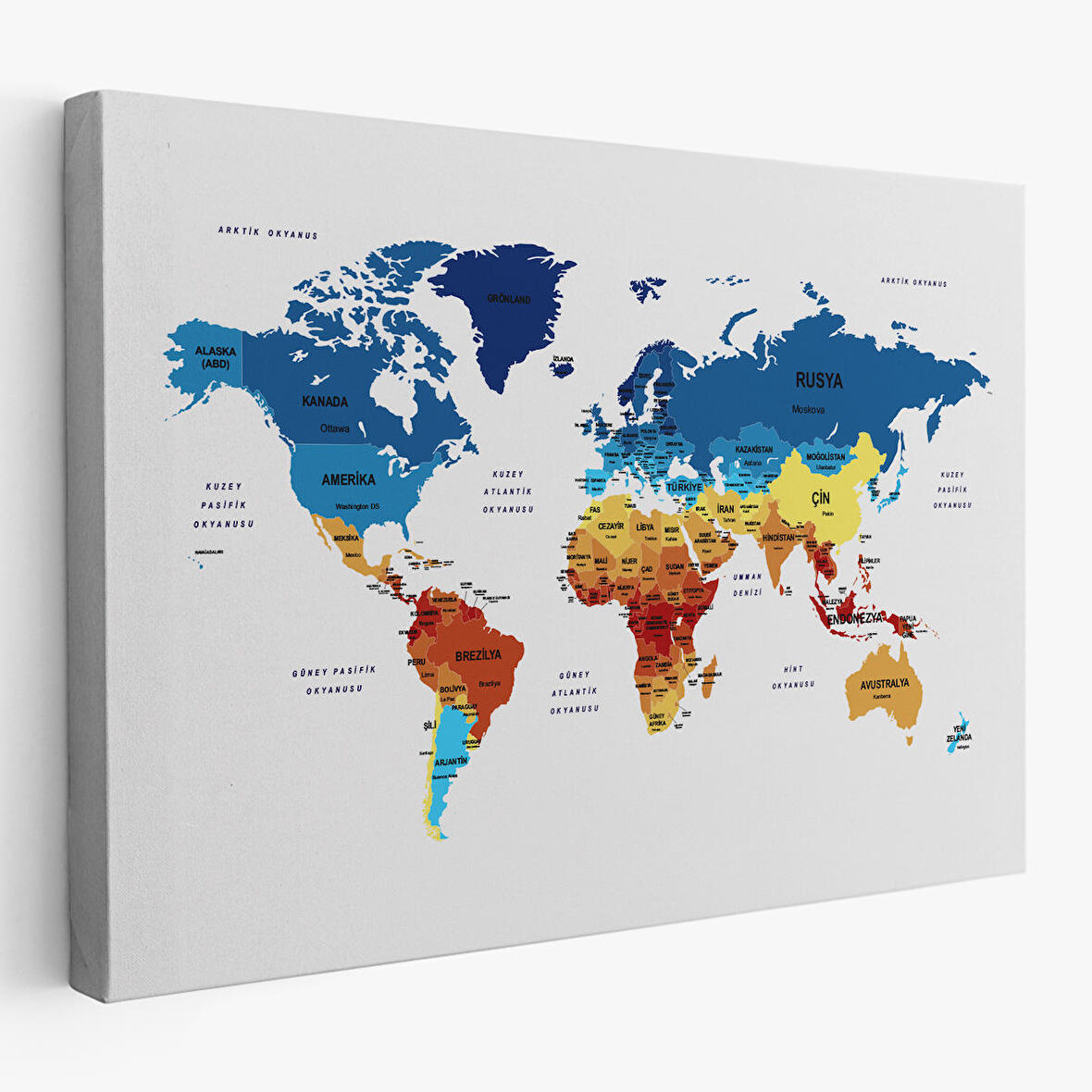 Harita Sepeti Türkçe Dünya Haritası Dekoratif Kanvas Tablo Ülke ve Başkentli 1492