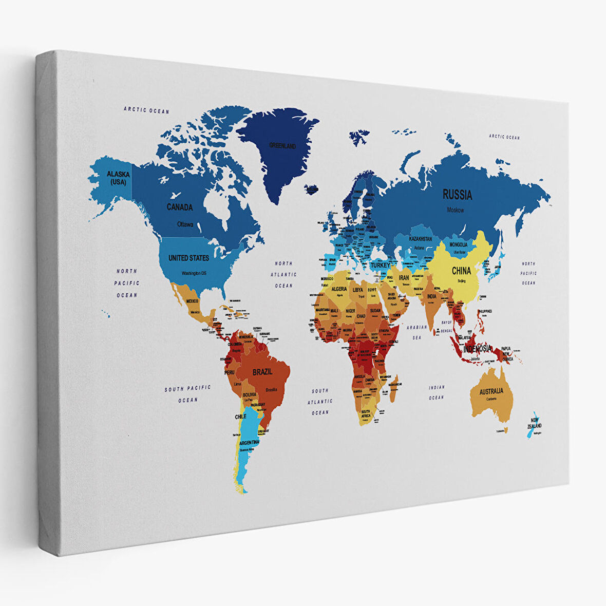 Harita Sepeti Dünya Haritası Dekoratif Kanvas Tablo Ülke ve Başkentli 1493