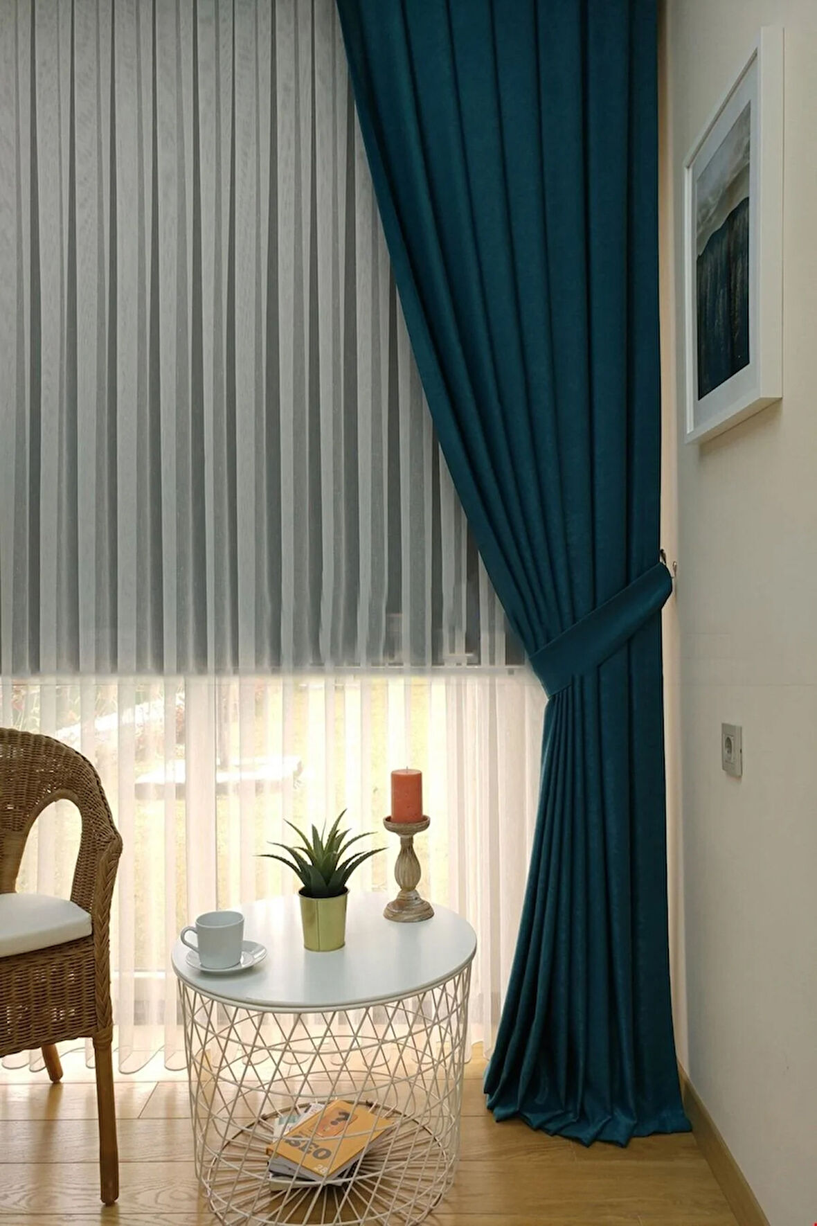 Fon Kumaş Perde Petrol Yeşil Renk Kadifemsi Yumuşak Soft Kanat Yan Perde 1e 3 Dökümlü Pile