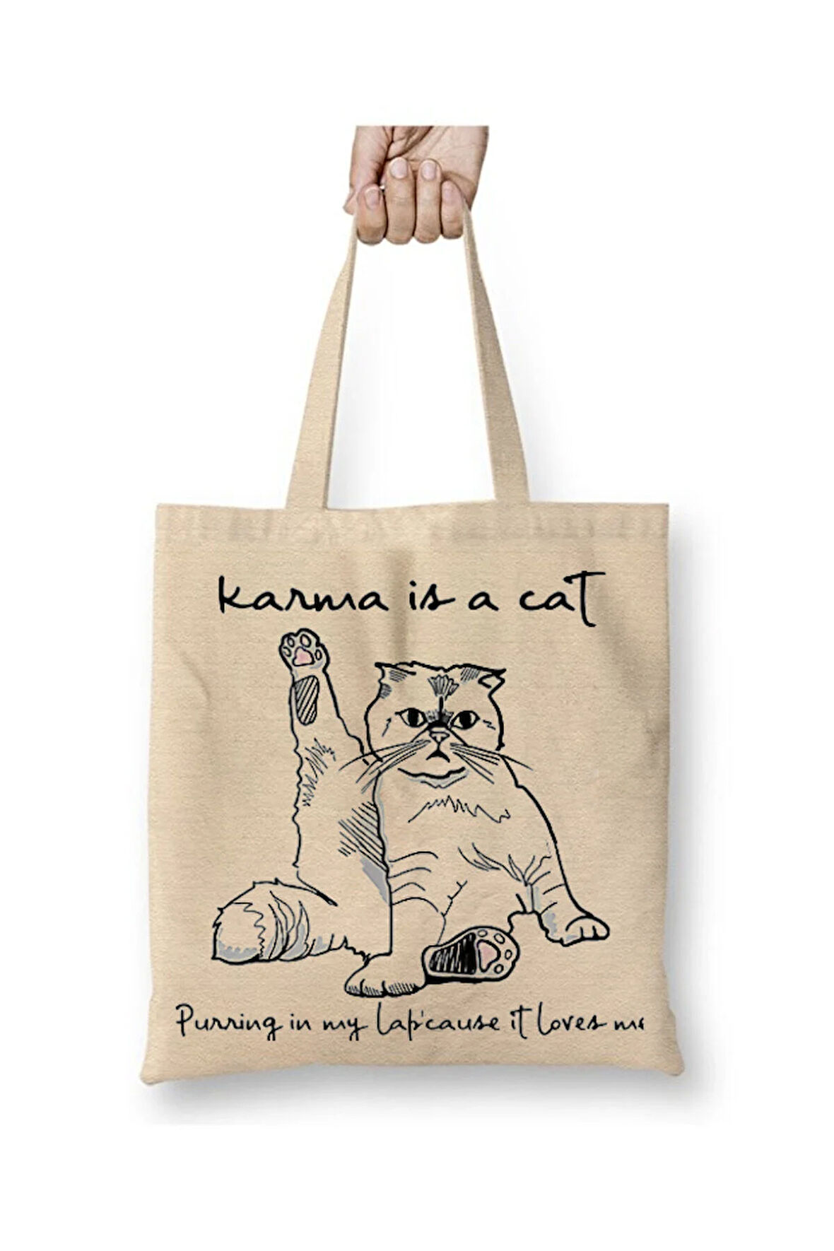 Karma Is A Cat Taylor Swift Beyaz Bez Çanta Uzun Saplı Alışveriş Çantası Plaj Çantası