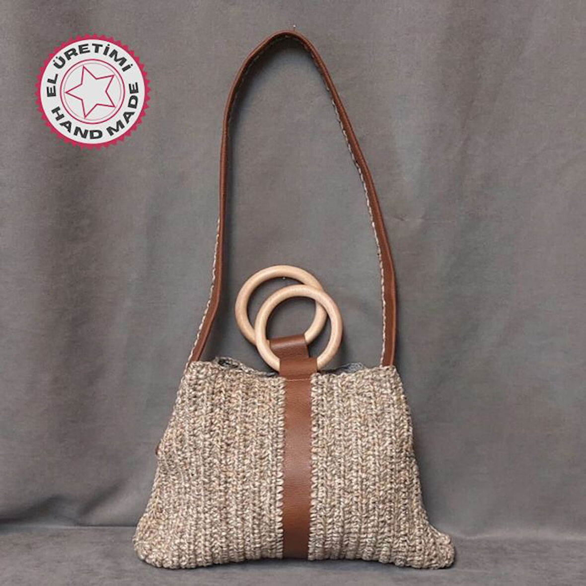 Uretti - Volkan 4975 4399 El Yapımı Suni Deri Karışımlı Büküm İp Omuz Çantası