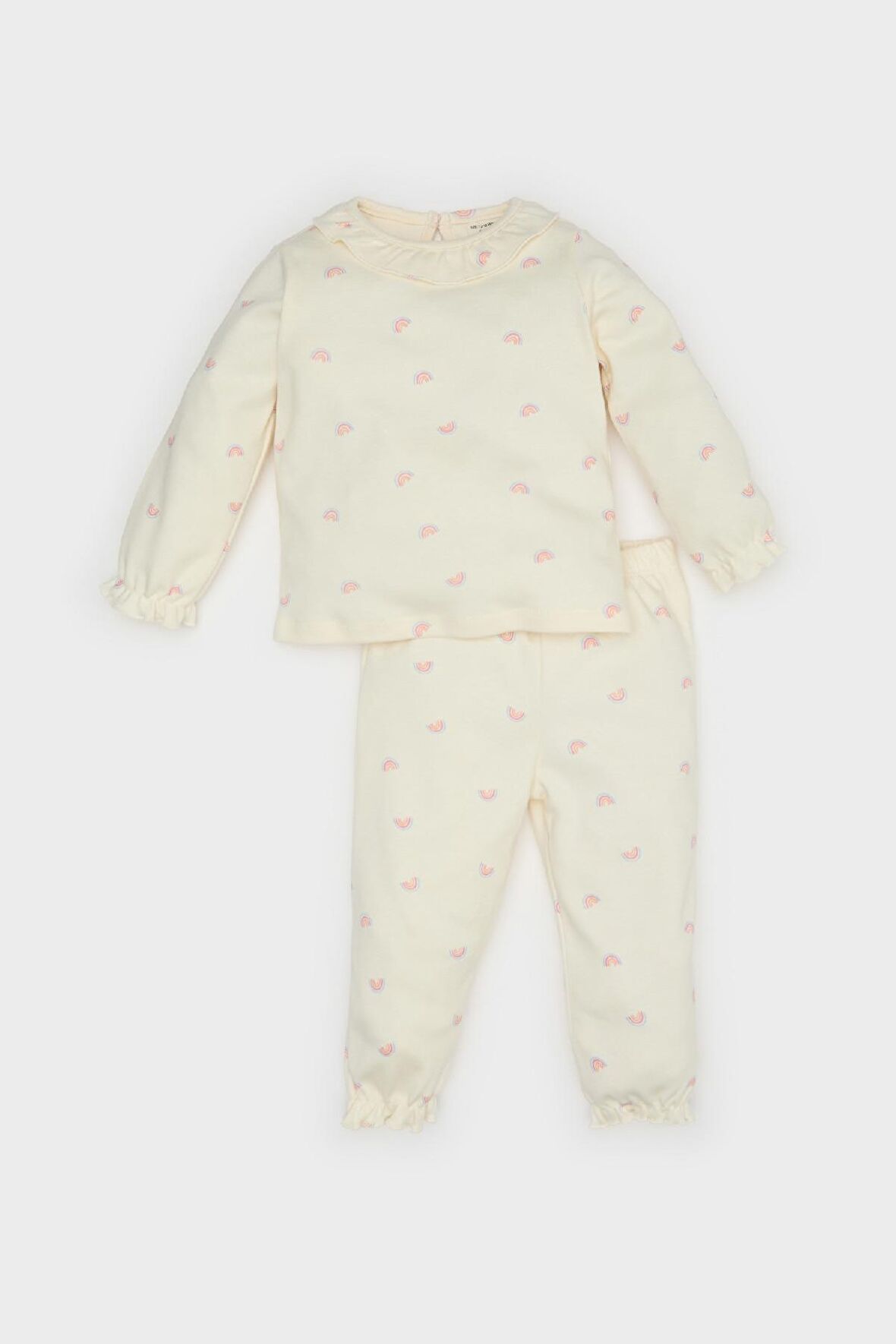 Kız Bebek Pijama Takımı Gökkuşağı Baskılı Uzun Kollu Üst Beli Lastikli Uzun Alt