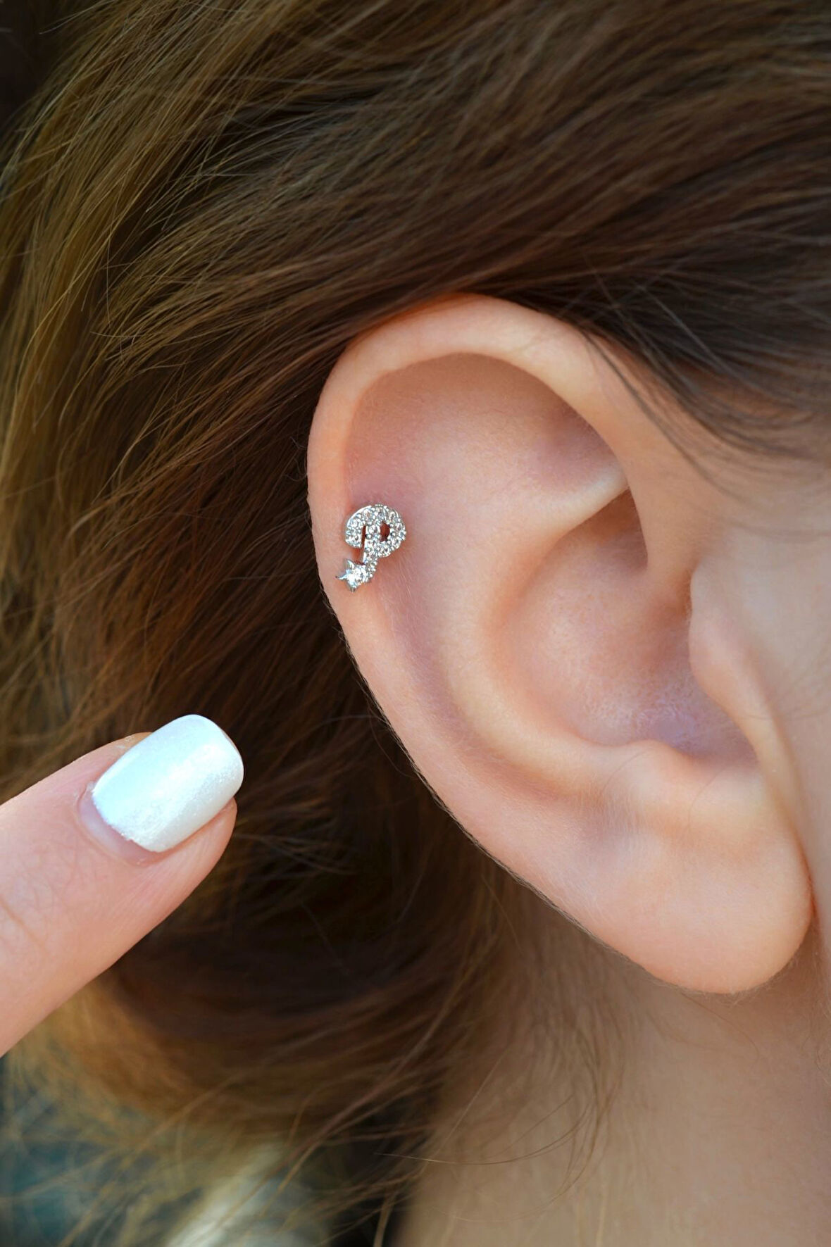 P Harfi Piercing Gümüş Renkli Harf Piercing P