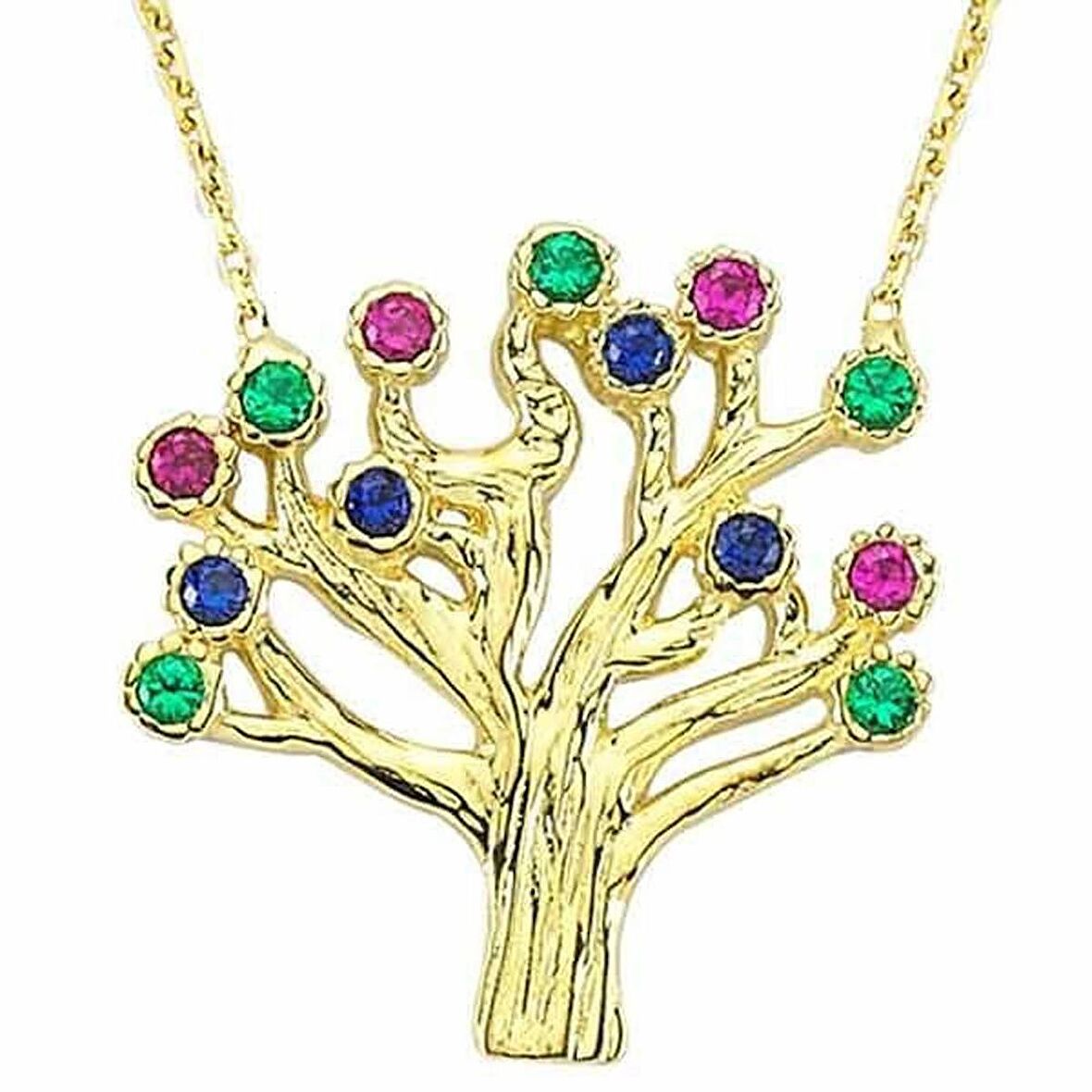 Bilezikhane Soy Ağacı Kolye 2,18 Gram Renkli 14 Ayar Altın