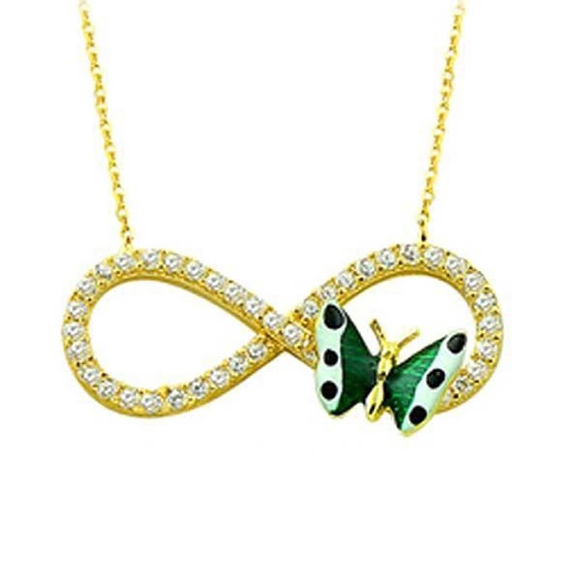 Bilezikhane Kolye Yeşil Kelebek Sonsuzluk 2,88 Gram 14 Ayar Altın
