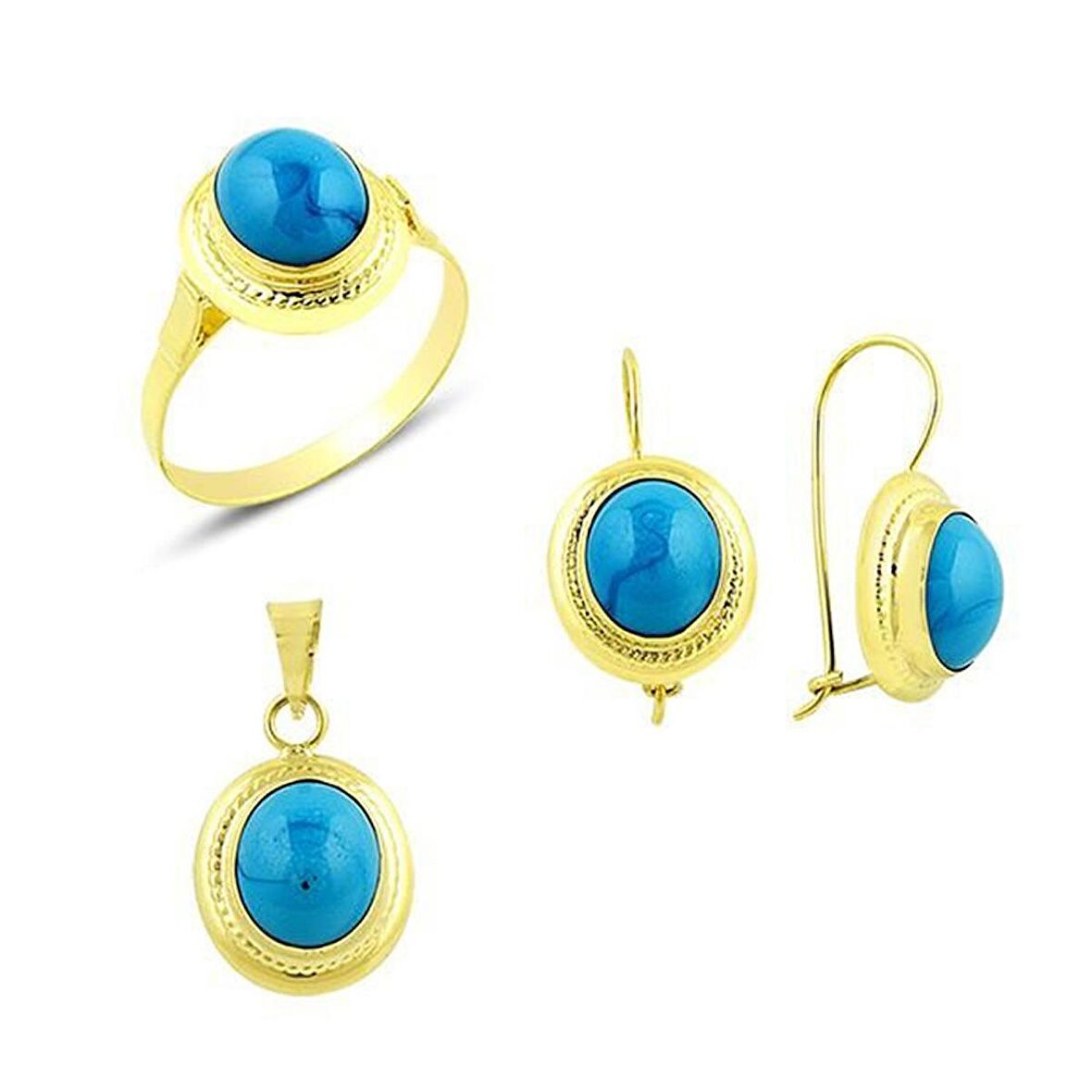 Bilezikhane Firuze taşlı üçlü set 7.45 Gram 14 Ayar Altın