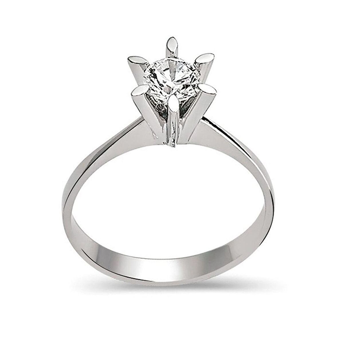 Bilezikhane Beyaz Altın Tektaş Yüzük Altı Tırnaklı 3.40 Gram