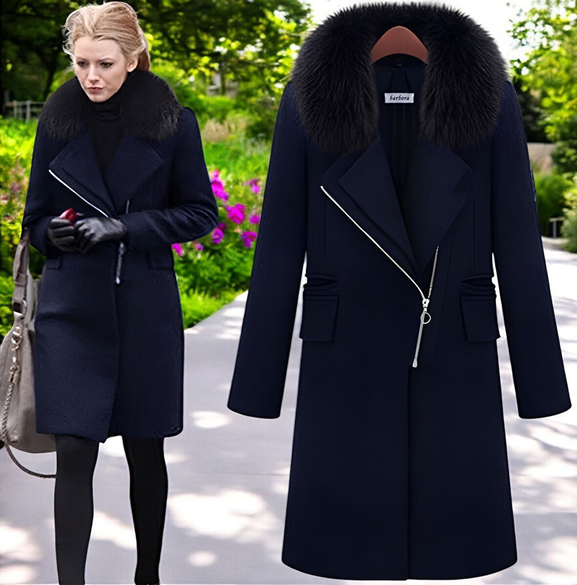 Kışlık Çıkarılabilir Kürk Yaka Detaylı Kaşe Kaban