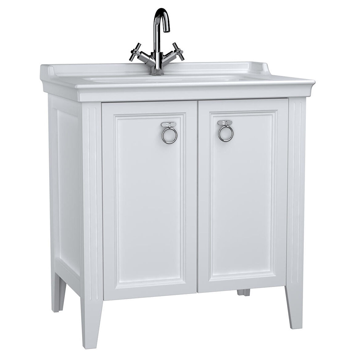 VitrA Valarte 62153 Lavabo Dolabı, Kapaklı, Etajerli Lavabolu, Krom Kulplu, 80 cm, Mat Beyaz