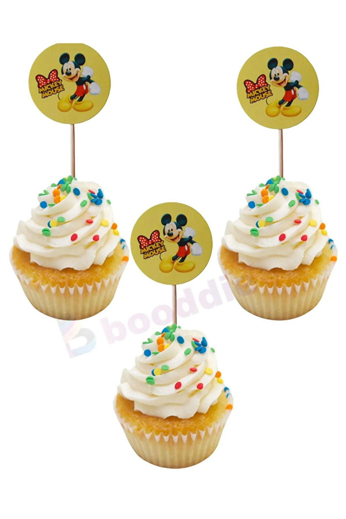 Mickey Mouse Temalı Doğum Günü Cupcake & Mickey Mouse Karakter Pasta Süsleme Kürdanı 16 Adet 4 cm