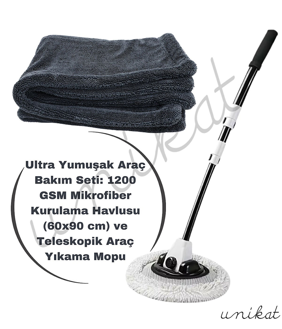 Ultra Yumuşak Araç Bakım 1300 GSM Mikrofiber Kurulama Havlusu ve Teleskopik Araç Yıkama Mopu