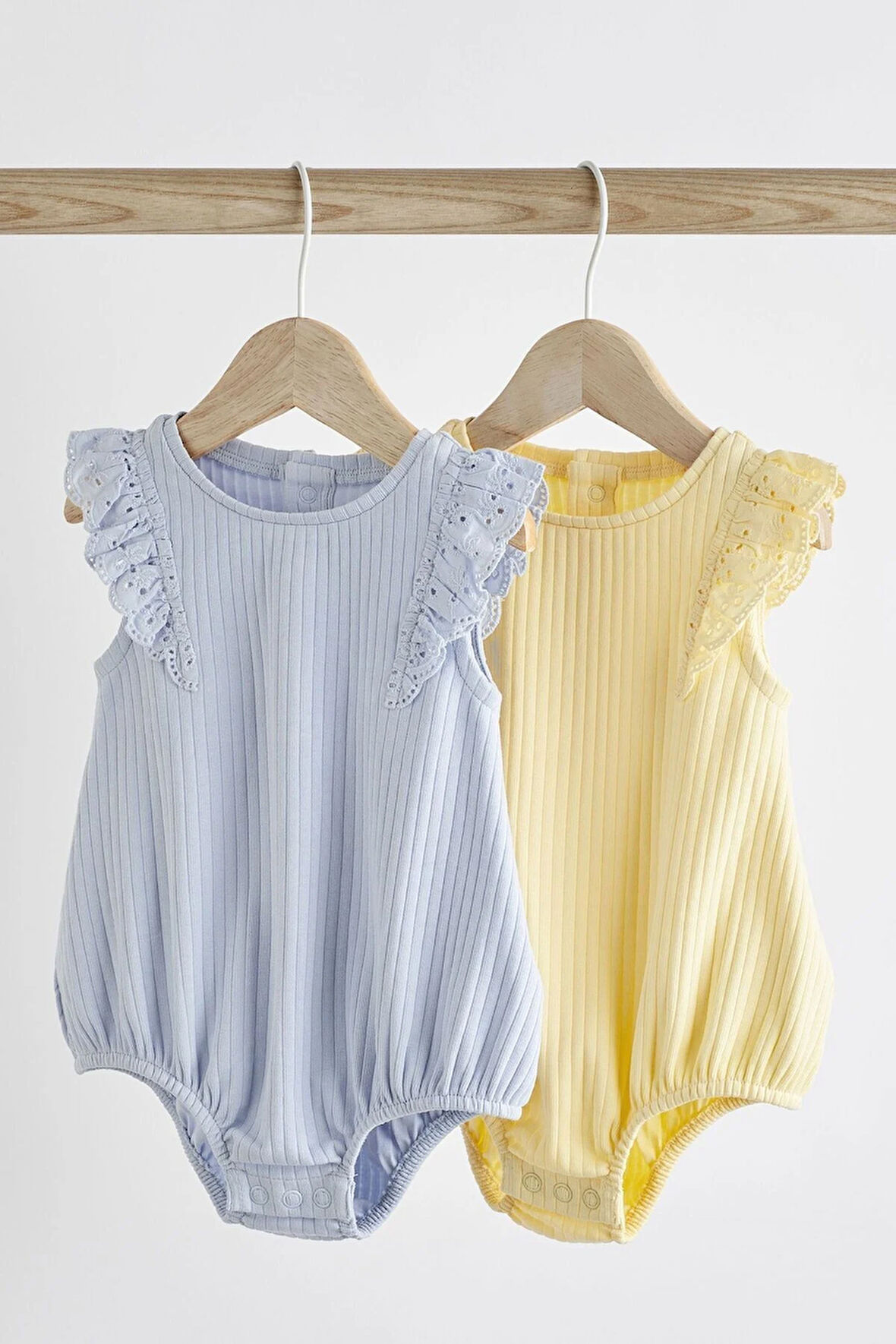 Next Baby % 100 Pamuklu Mavi Sarı Fırfırlı Kısa Kol 2’li Body Zıbın Set