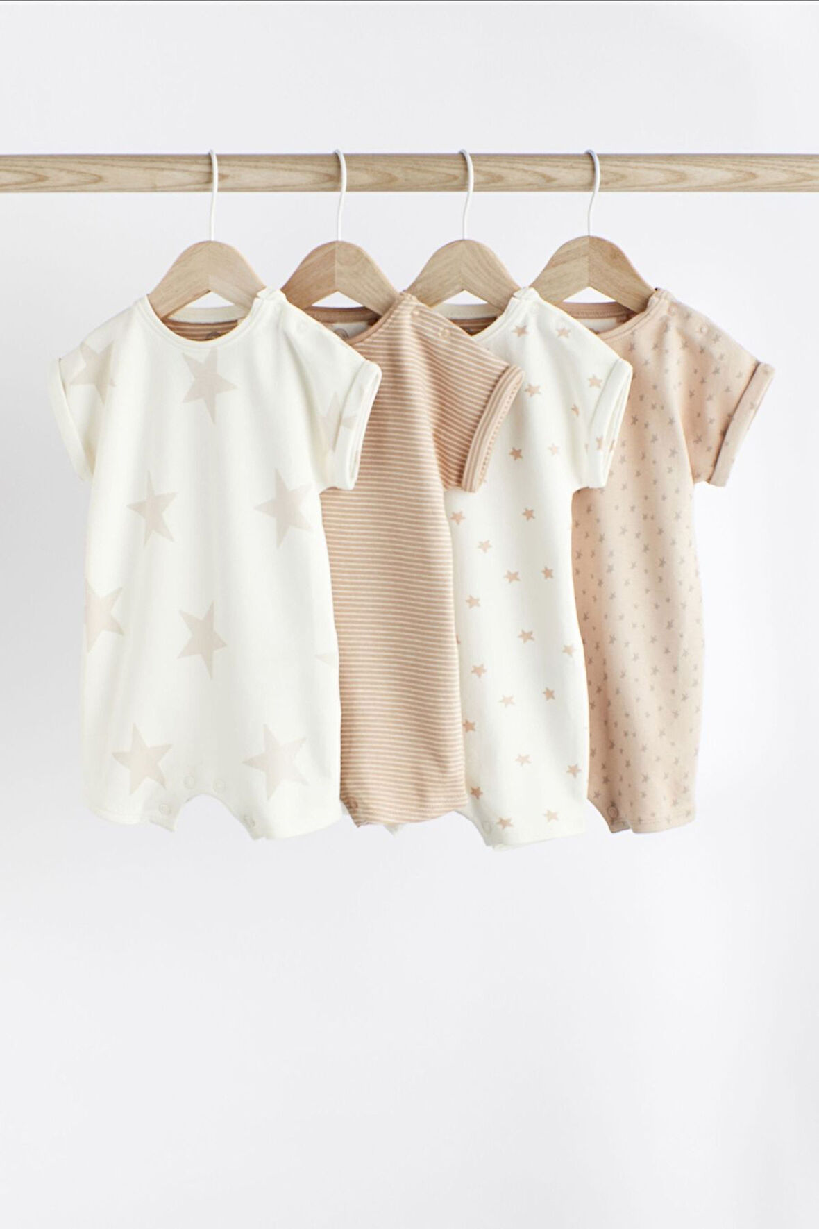 Next Baby % 100 Pamuklu Krem Yıldız Desenli 4’lü Romper Set
