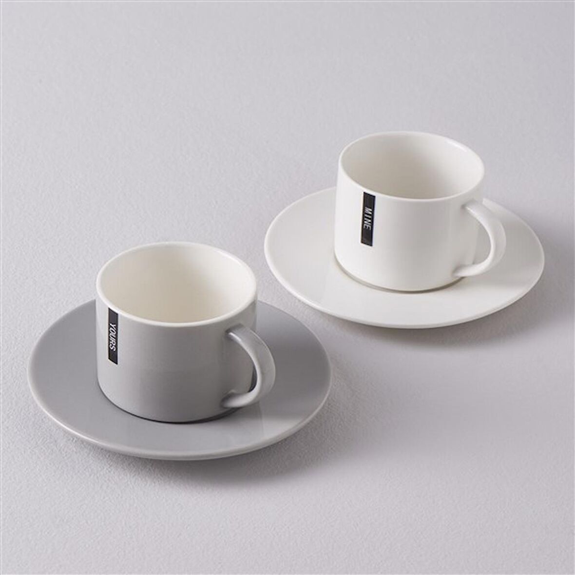 Linens Mine&Yours Porselen 2'li Kahve Fincan Takımı Beyaz Gri