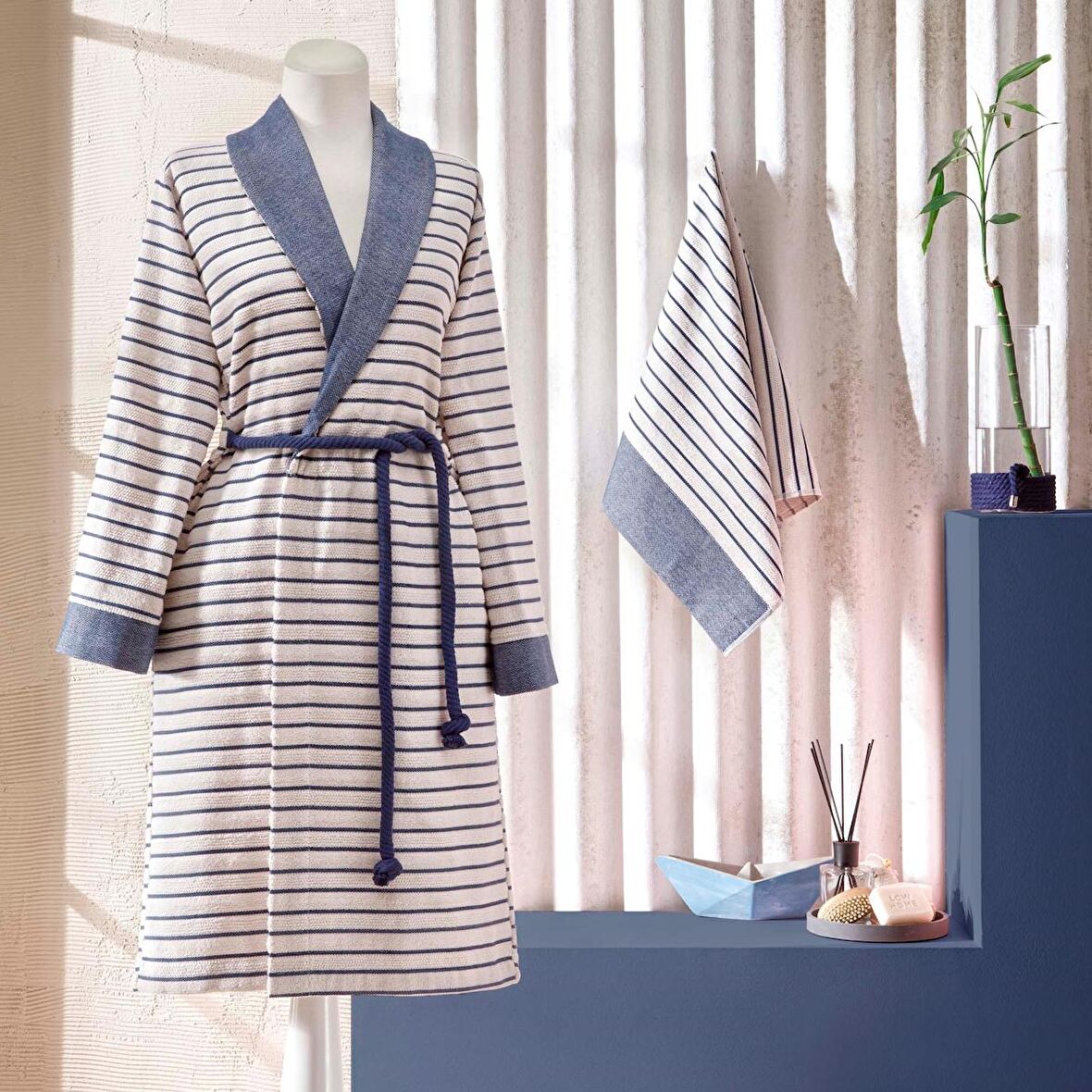 Taç Bamboo Dreams Tek Kişilik Bornoz Set Mavi L/XL