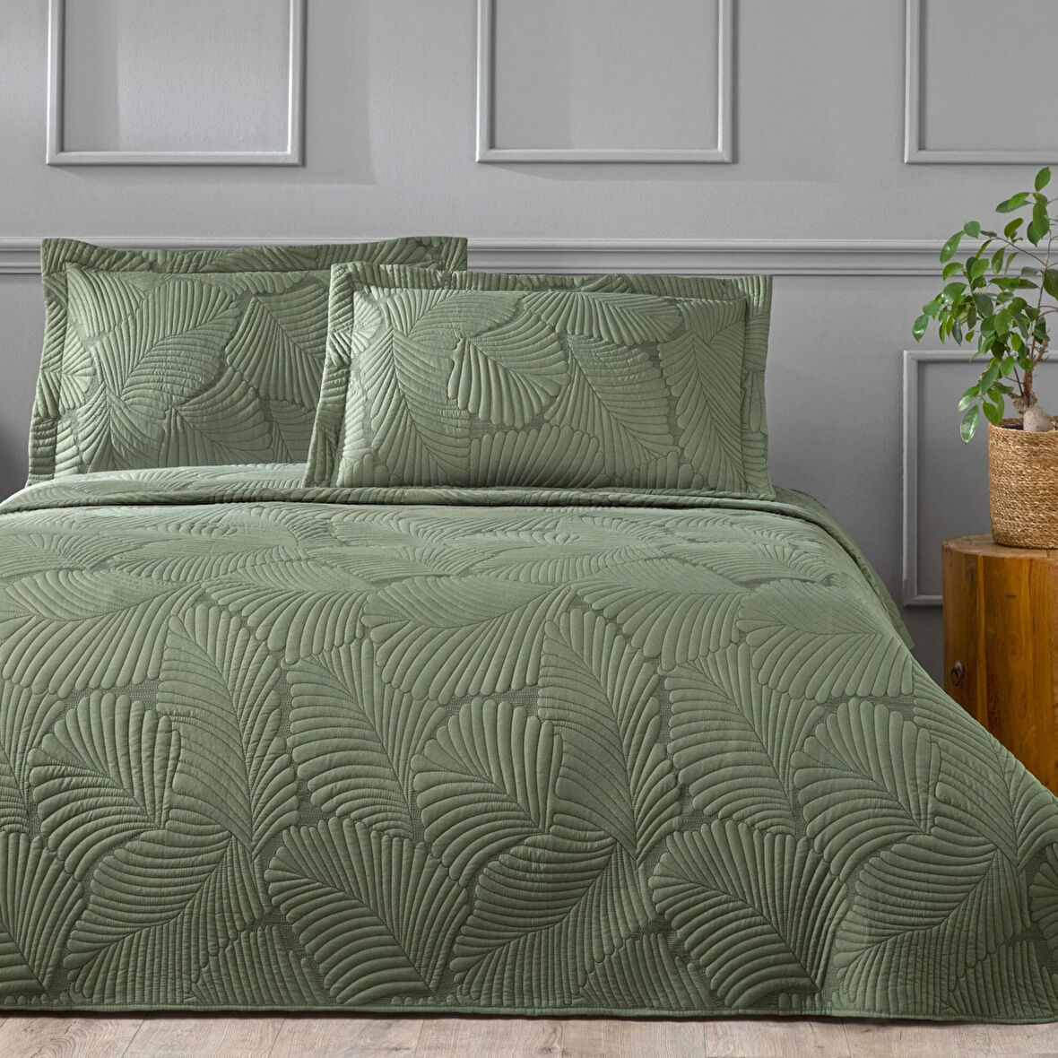 Linens Leaf Yatak Örtüsü Koyu Yeşil Tek Kişilik