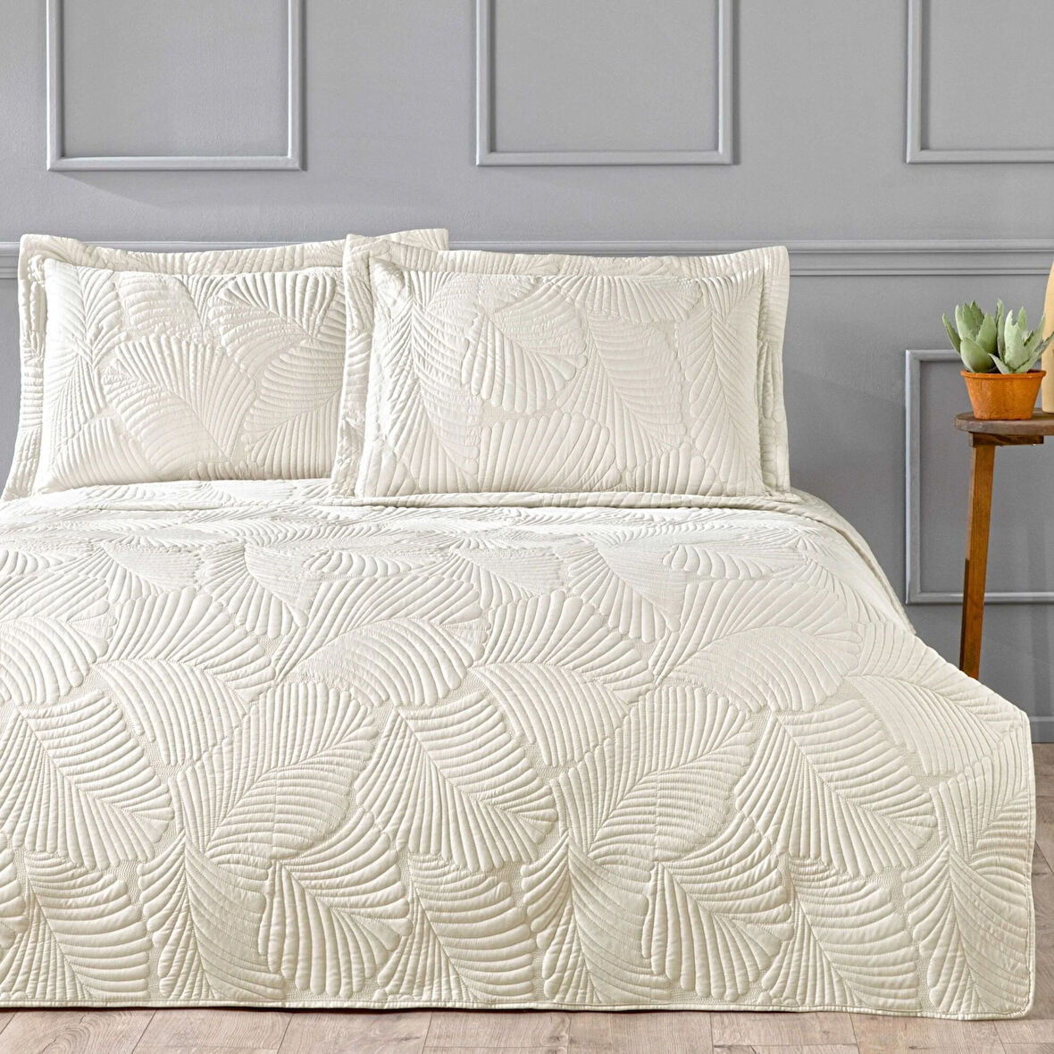 Linens Leaf Tek Kişilik Yatak Örtüsü Seti Taş