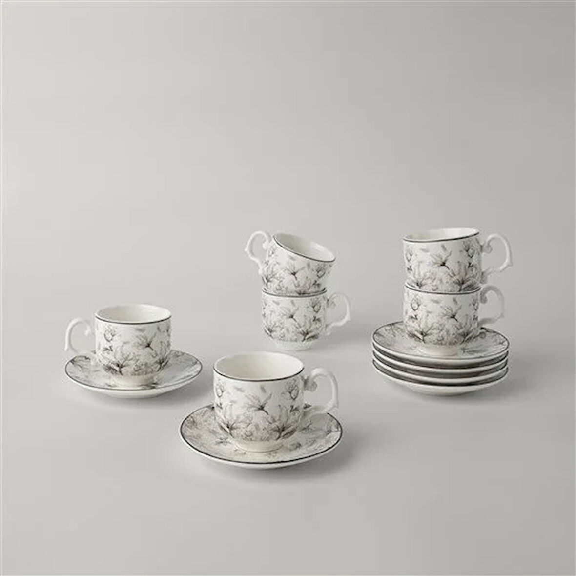 Linens Milio Porselen 6'lı 90 ml Kahve Fincan Takımı Siyah Beyaz Gold Detaylı