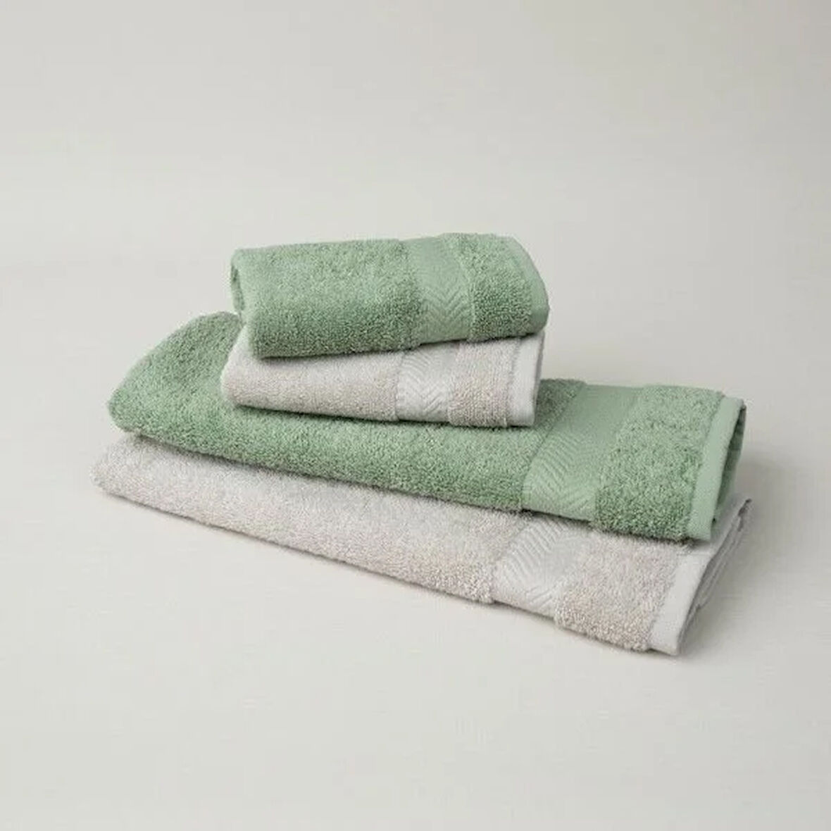 Linens Vita 4'lü Pamuk El/Yüz havlusu Seti Haki/Gri