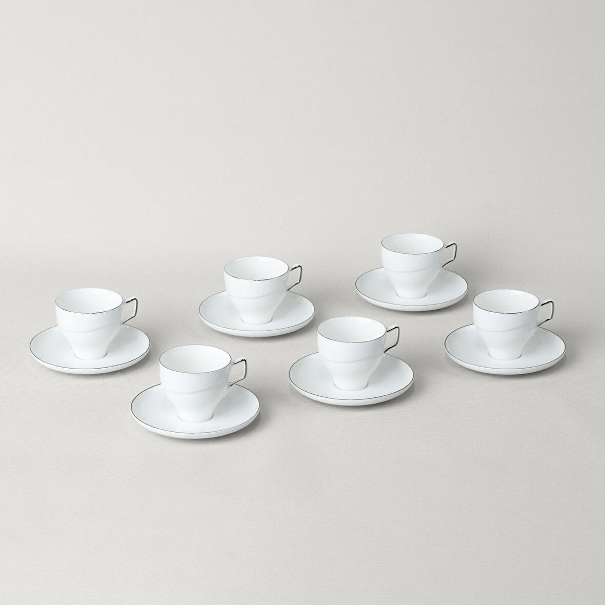 Linens Javed Porselen 6'lı 90 ml Kahve Fincan Seti Beyaz-Gümüş