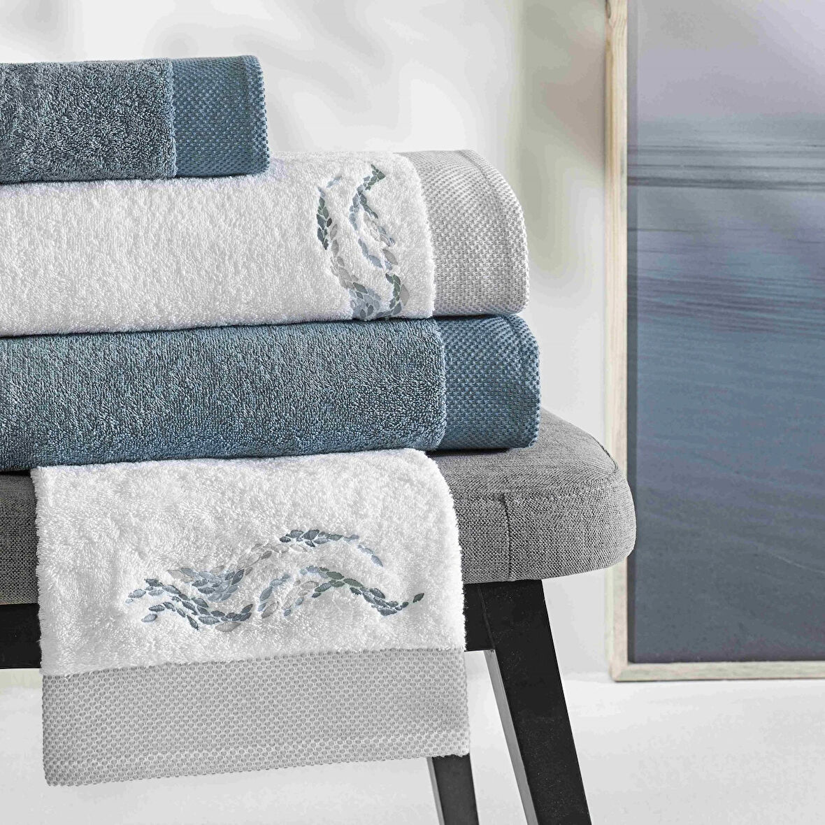 Taç Vera Pure Cotton Pamuk Aile Seti Beyaz Mavi