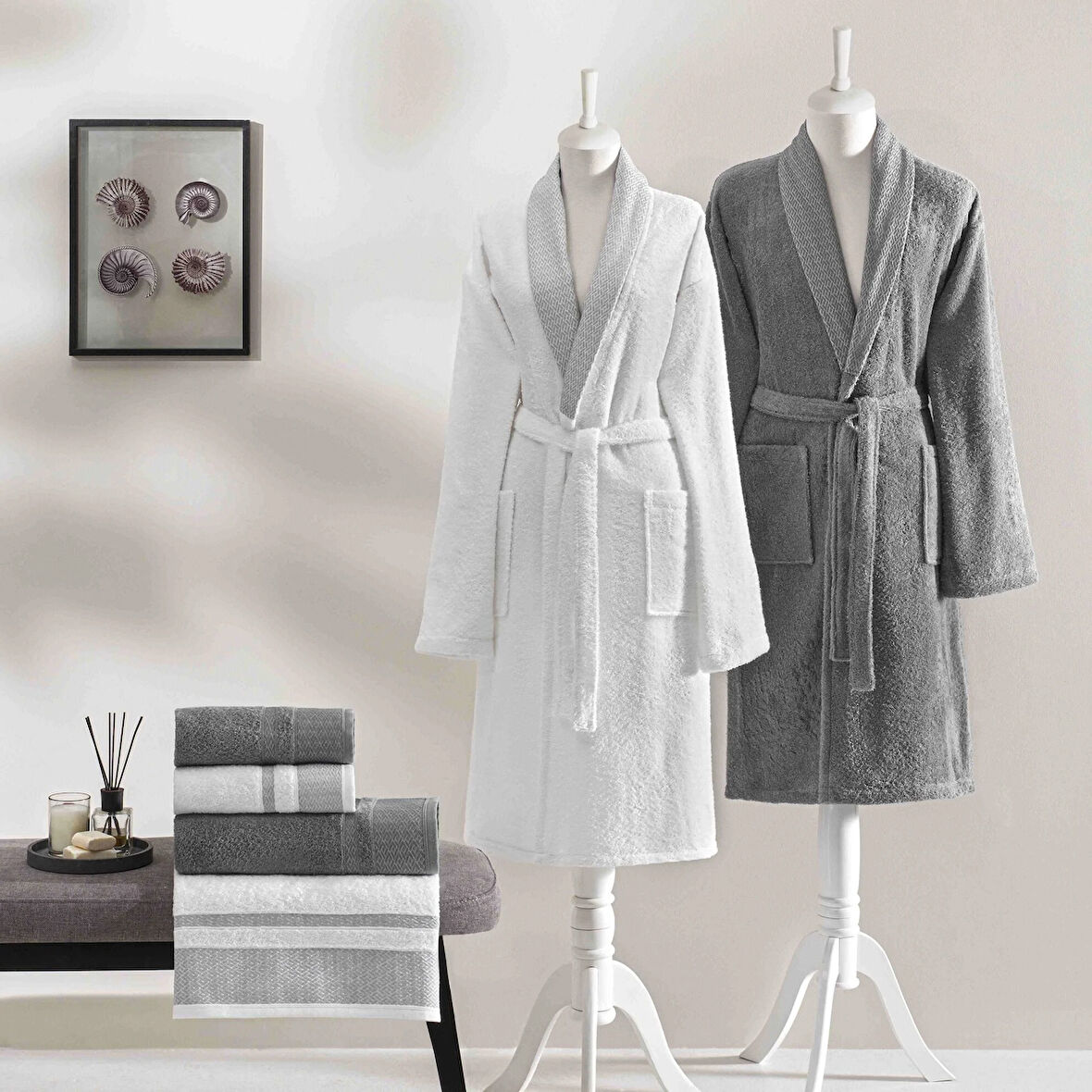 Taç Raya Pure Cotton Pamuk Aile Seti Beyaz Antrasit