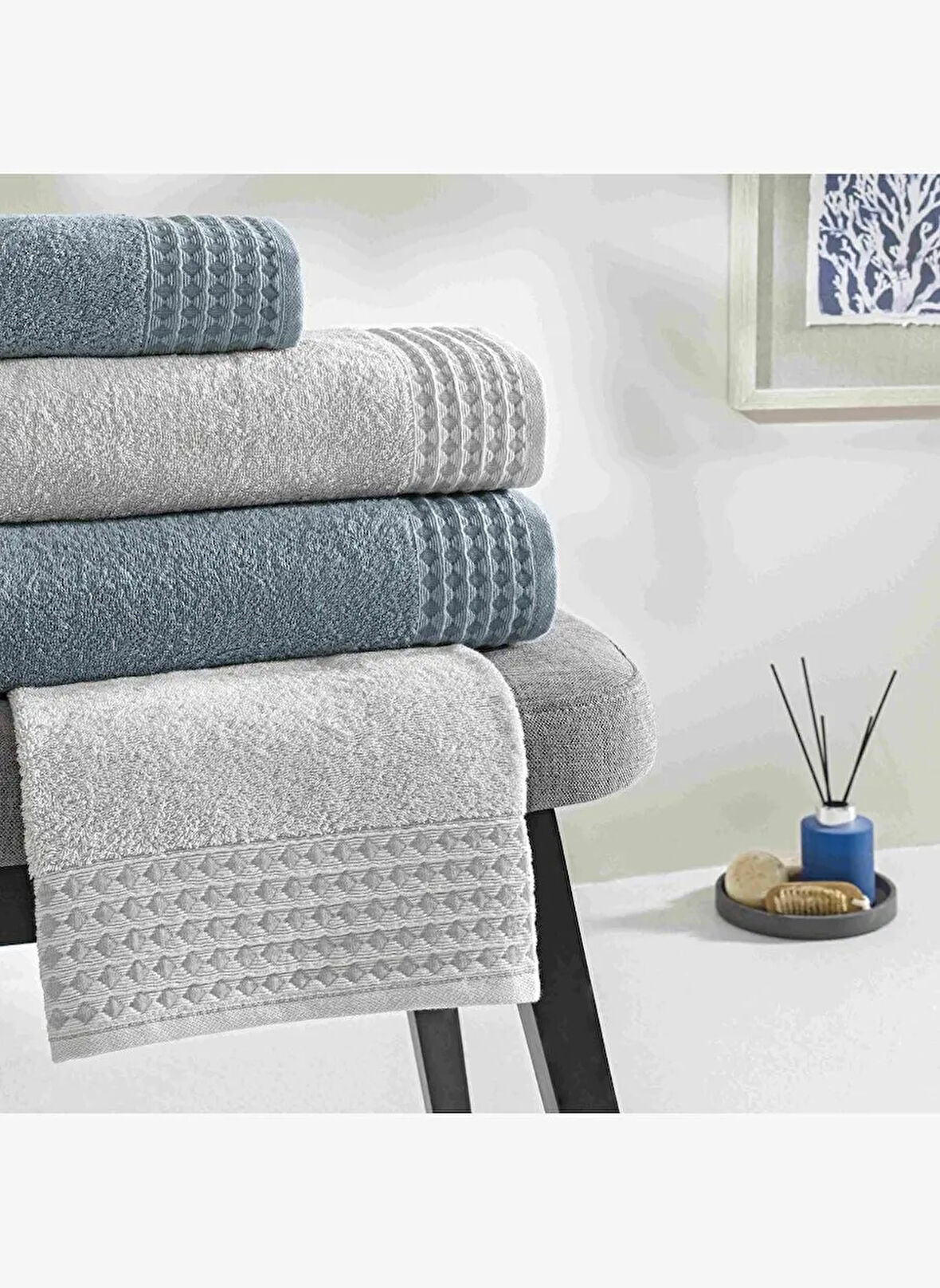 Taç Chain Pure Cotton Pamuk Aile Seti Gri Mavi