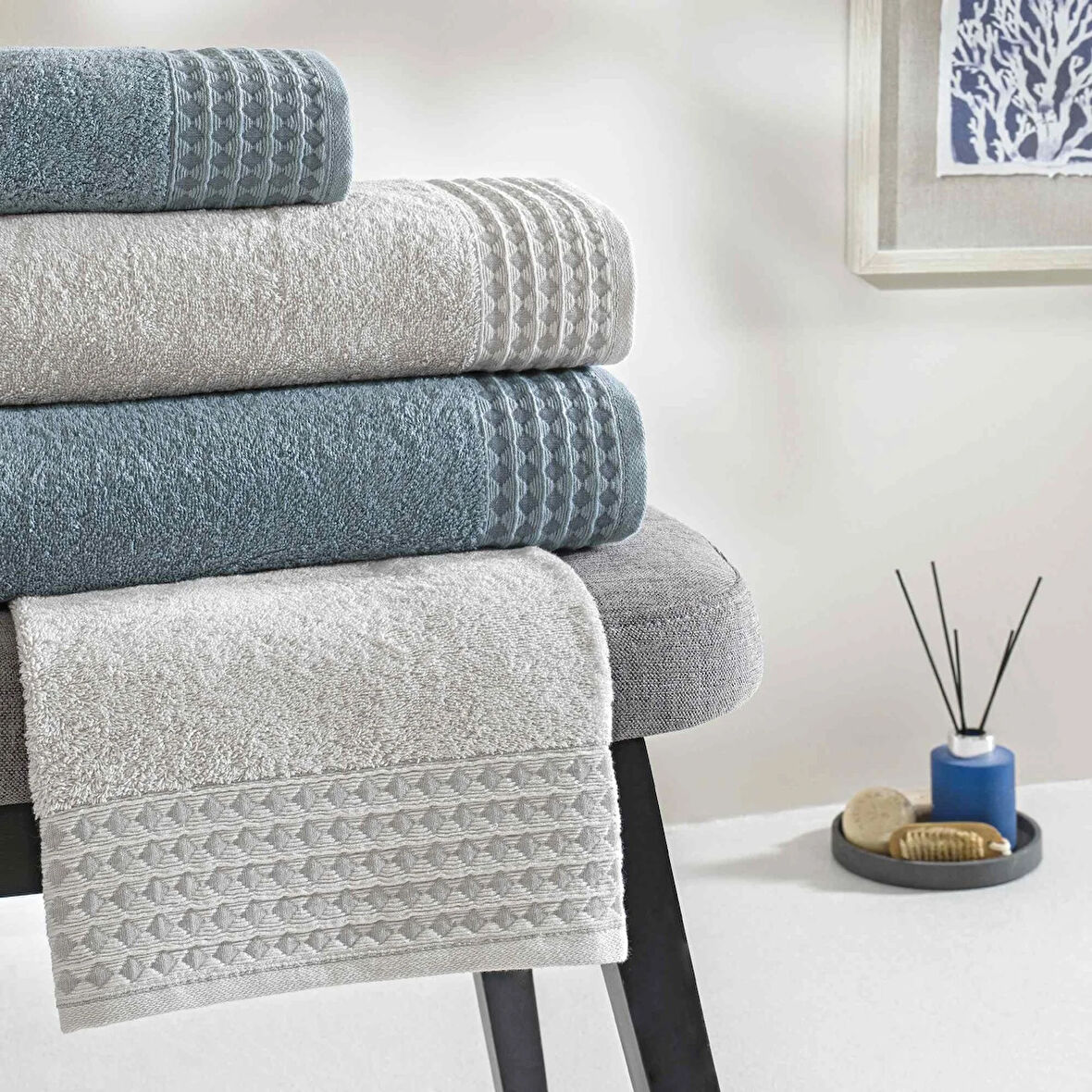 Taç Chain Pure Cotton Pamuk Aile Seti Gri Mavi XXL